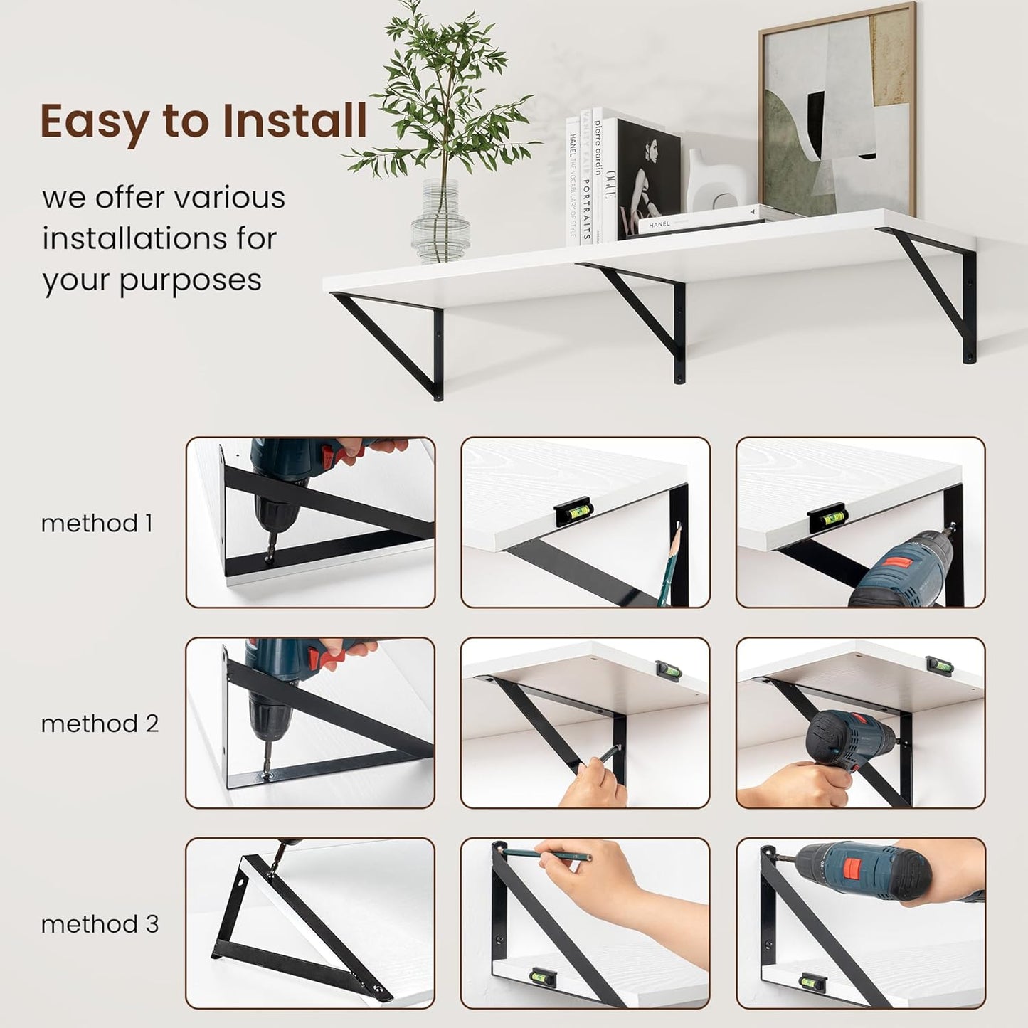 Axeman Deep Floating Shelves for Wall - 55 Inch Wide x 10 Inch Deep White Floating Shelves Set of 2 - Wide Wall Shelves for Living Room Bathroom Bedroom