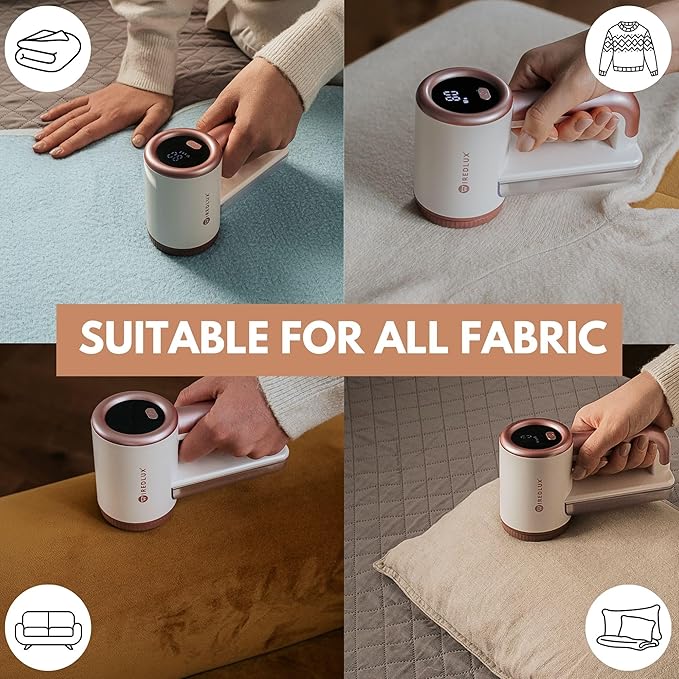 Rechargeable Fabric Shaver - Electric Lint Remover for Clothes & Couch - Adjustable 3-Speed, 6-Leaf Blade, LED Display, USB Charging - Depiller with Dual Protection
