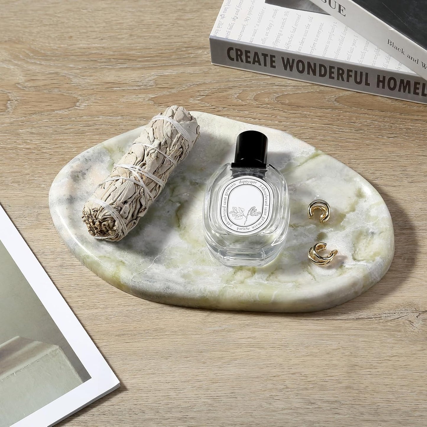 Koville Luxury Natural Green Marble Vanity Tray, Cloud Shape Serving Stone Key Tray for Home Decor, 10" x 7" Marble Storage Trays for Bathroom, Stone Plate Holder for Perfume, Candle and Jewelry