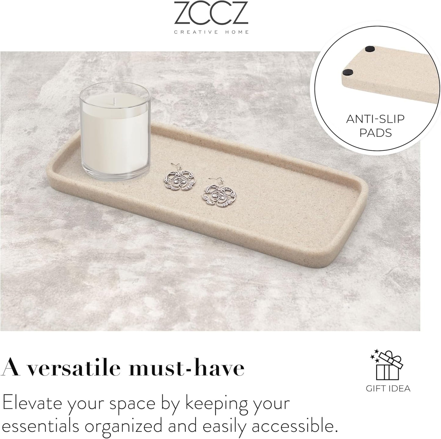 ZCCZ Beige Bathroom Accessory Sets, 4 Pieces Bathroom Accessories Complete Set Vanity Countertop Accessory Set, Includes Lotion Dispenser Soap Pump, Tumbler, Toothbrush Holder and Tray