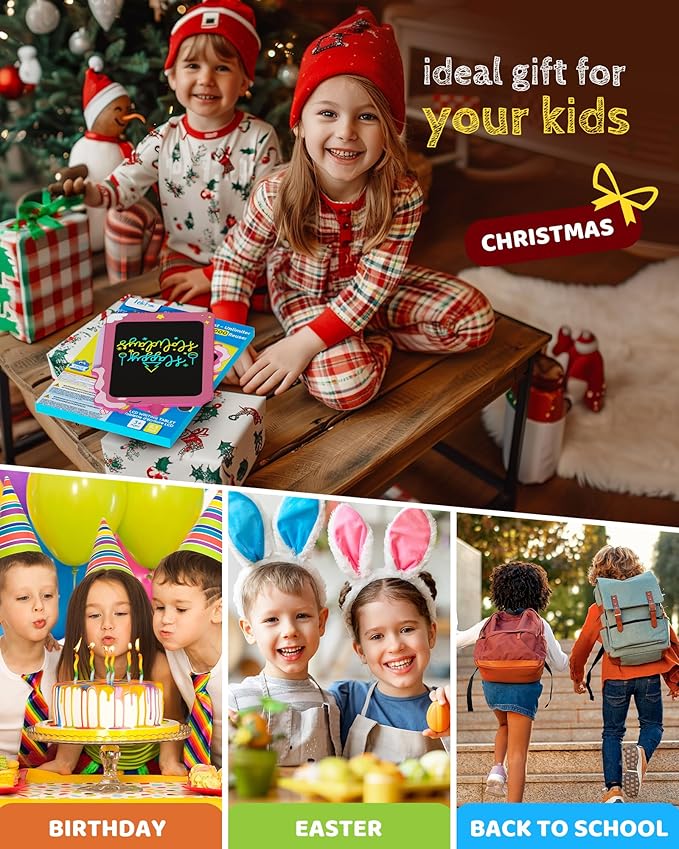 TEKFUN Toddler Girl Toys, 2 Pack LCD Writing Tablet for Kids, Doodle Board Dinosaur Toys, Travel Essentials Toys for 3 4 5 6 Year Old Boys Girls, Easter Birthday Christmas Gifts (8.5inch Pink&Pink)