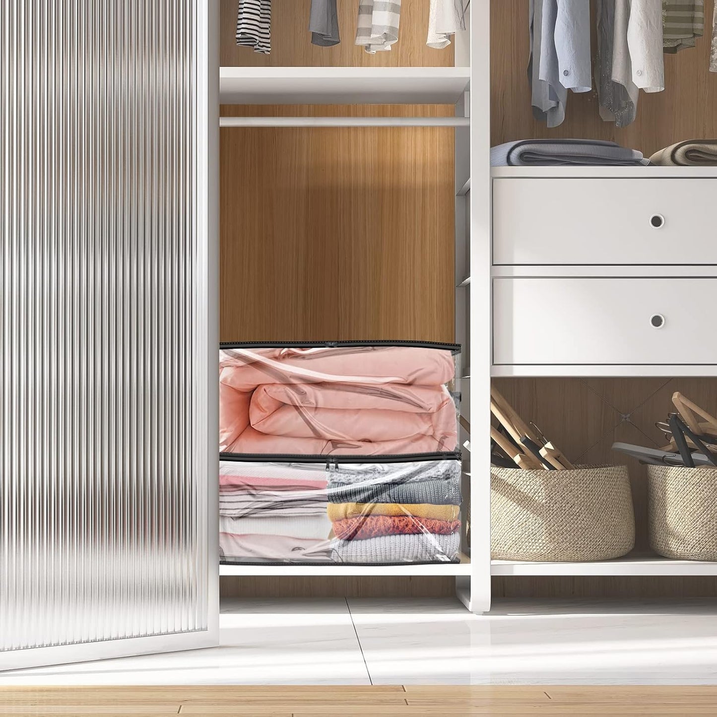 Fixwal 6pcs Clear Blanket Storage Bags with Zipper, Plastic Storage Bags for Closet Clothes Comforter Toys Sweaters Bedding, Bed Sheet Organizers (35L, 9.5 Gallons)