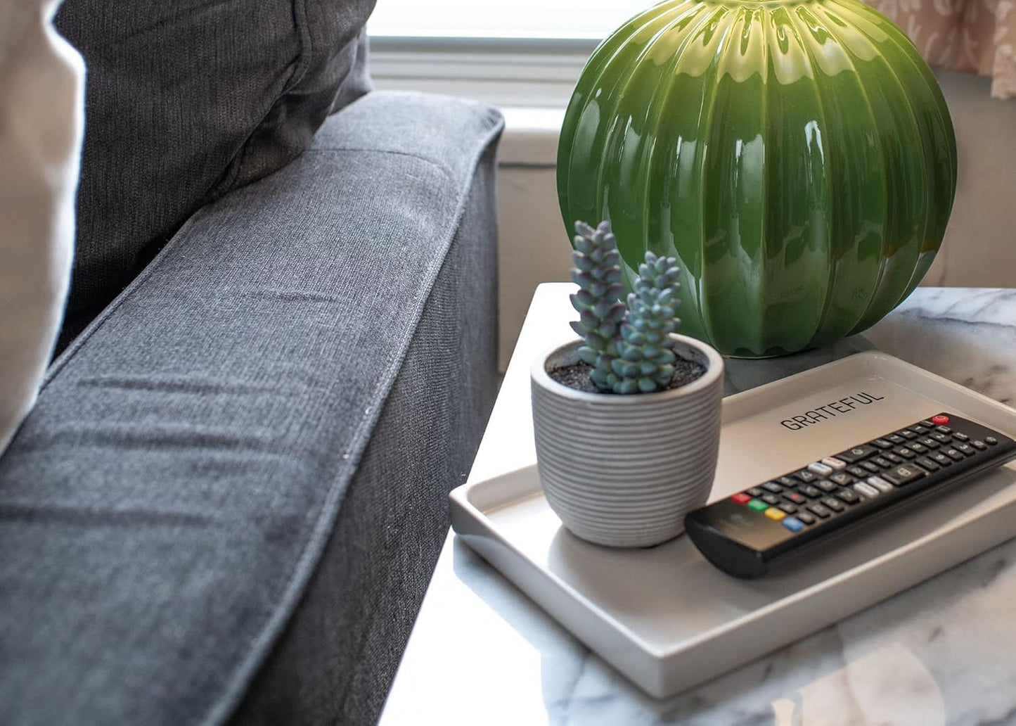 NAT & Jules Grateful 10 x 6 Ceramic Stoneware Vanity Tray - Perfect Bathroom or Kitchen Counter Organization Décor: Sponge Holder, Soap Dish, Jewelry and Perfume Tray, Grateful Cream