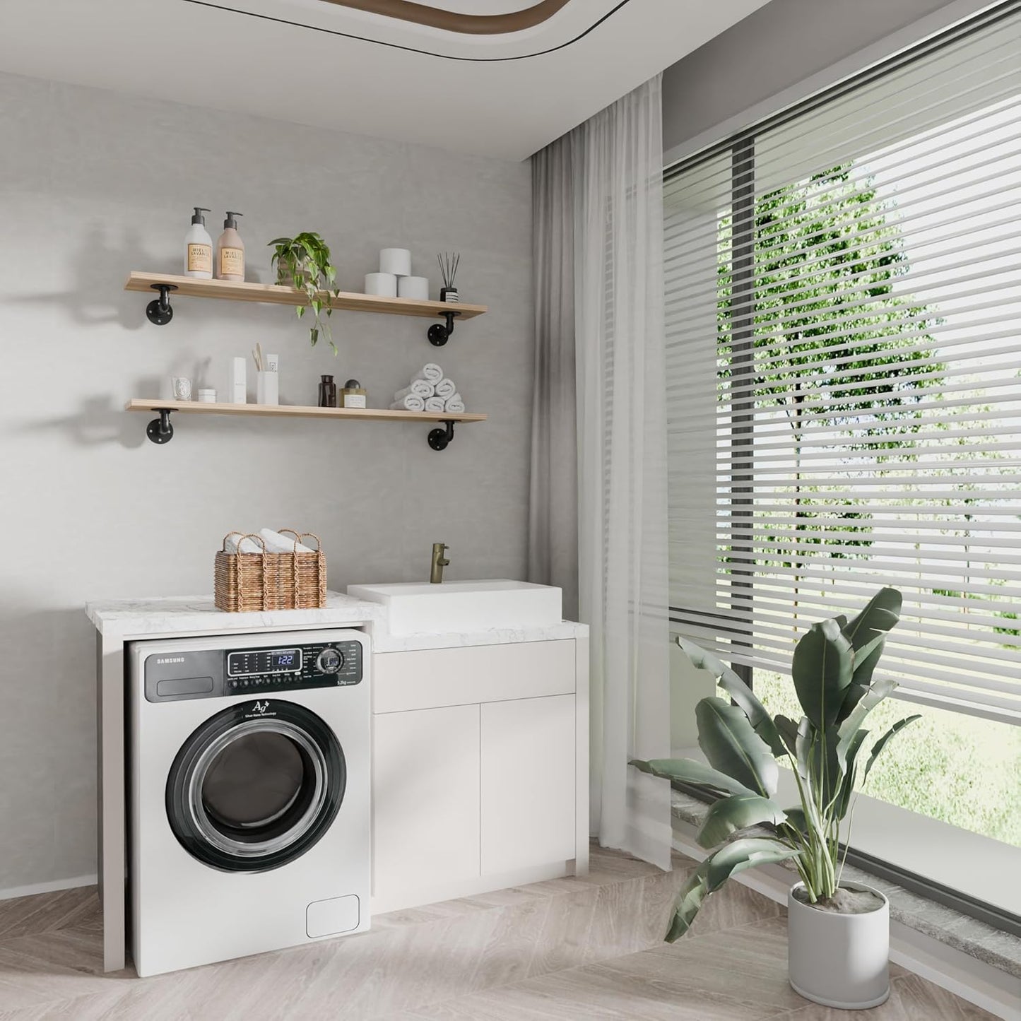 IEO Industrial Pipe Shelving Shelf,Pipe Wall Shelves Wood Shelf,Kitchen Shelves Shelving, 36 Inches Wood Long Floating Shelves for Wall Farmhouse Pipe Book Shelves Natural for Kitchen,Living Room