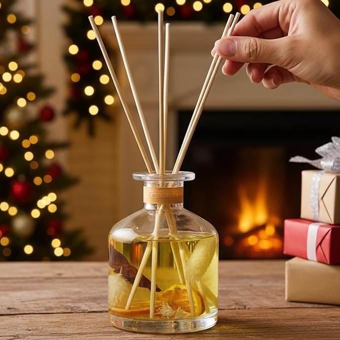 Benevolence LA Reed Diffuser, Orange, Cedarwood & Clove Scent Diffuser for Home with Oil Diffuser Sticks | Sun Kissed Collection Diffusers for Home