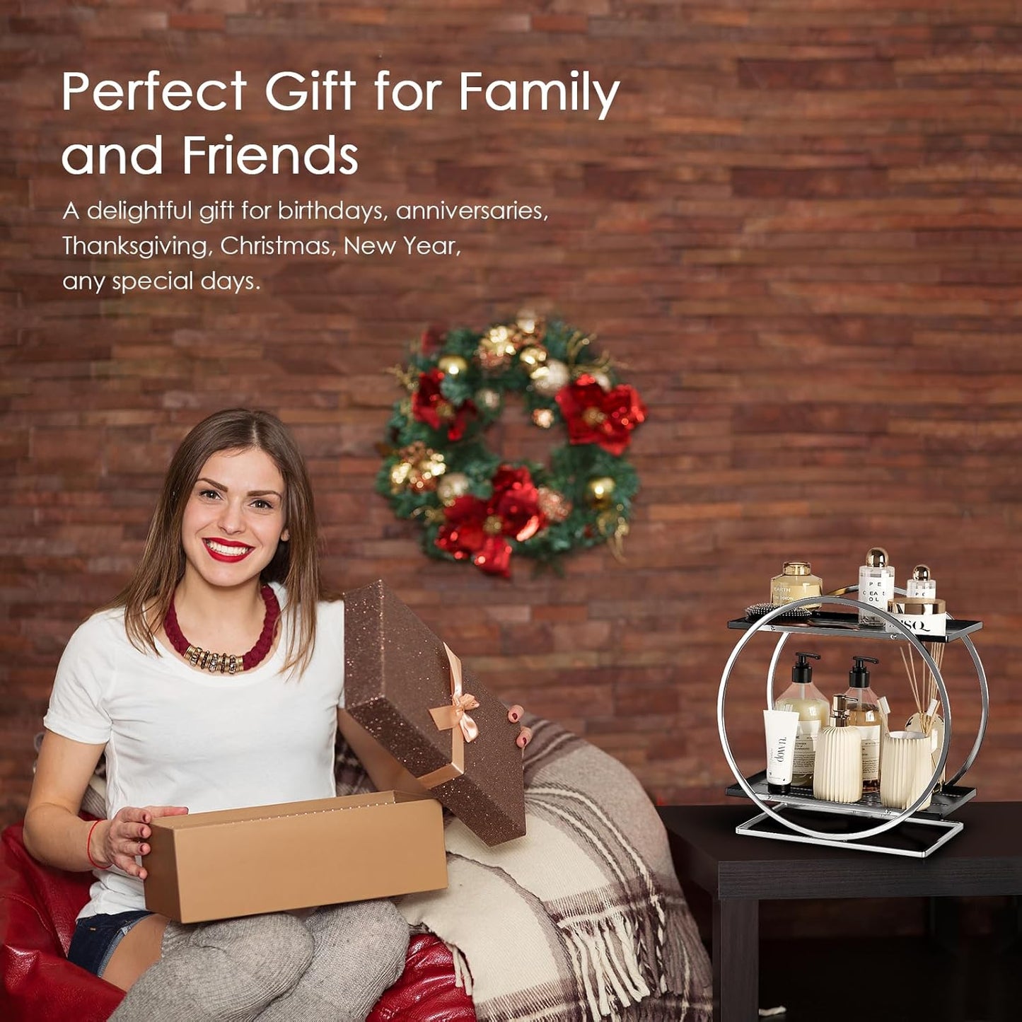 2-Tier Bathroom Organizer Countertop, Silver Black Perfume Organizer for Dresser, Multi-Purpose Makeup Organizer, Large Cosmetic Skincare Organizers, Exquisite Vanity Storage, Ideal for Gift