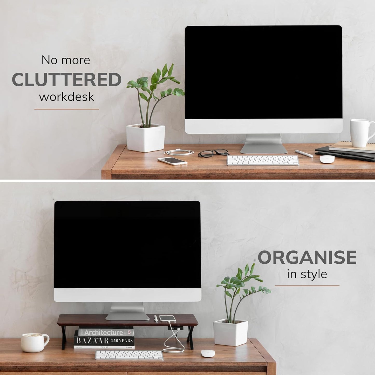 Anji Mountain Monitor Stand - Desktop Organizer & Laptop Riser, Ergonomic Monitor Riser, Space-Saving Monitor Stand for Desk, Durable Construction, Easy Assembly, Ideal for Home & Office,Walnut