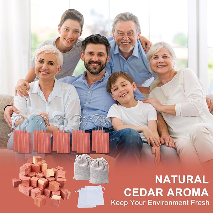 (48pcs) Natural Cedar Wood Cedar Blocks, CedarHanging Chips and Aromatic CedarSachets Moth Protection for Closet Drawers and Wardrobe, CED-ar Blocks for Clothes Storage