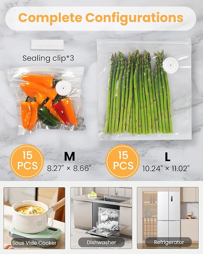 FEPPO Vacuum Sealer for Food with Visible Water Tank, Handheld Saver Compact Vacuum Sealer Machine with 30 Reusable Bags for 6X Preservation & Fresh, Black