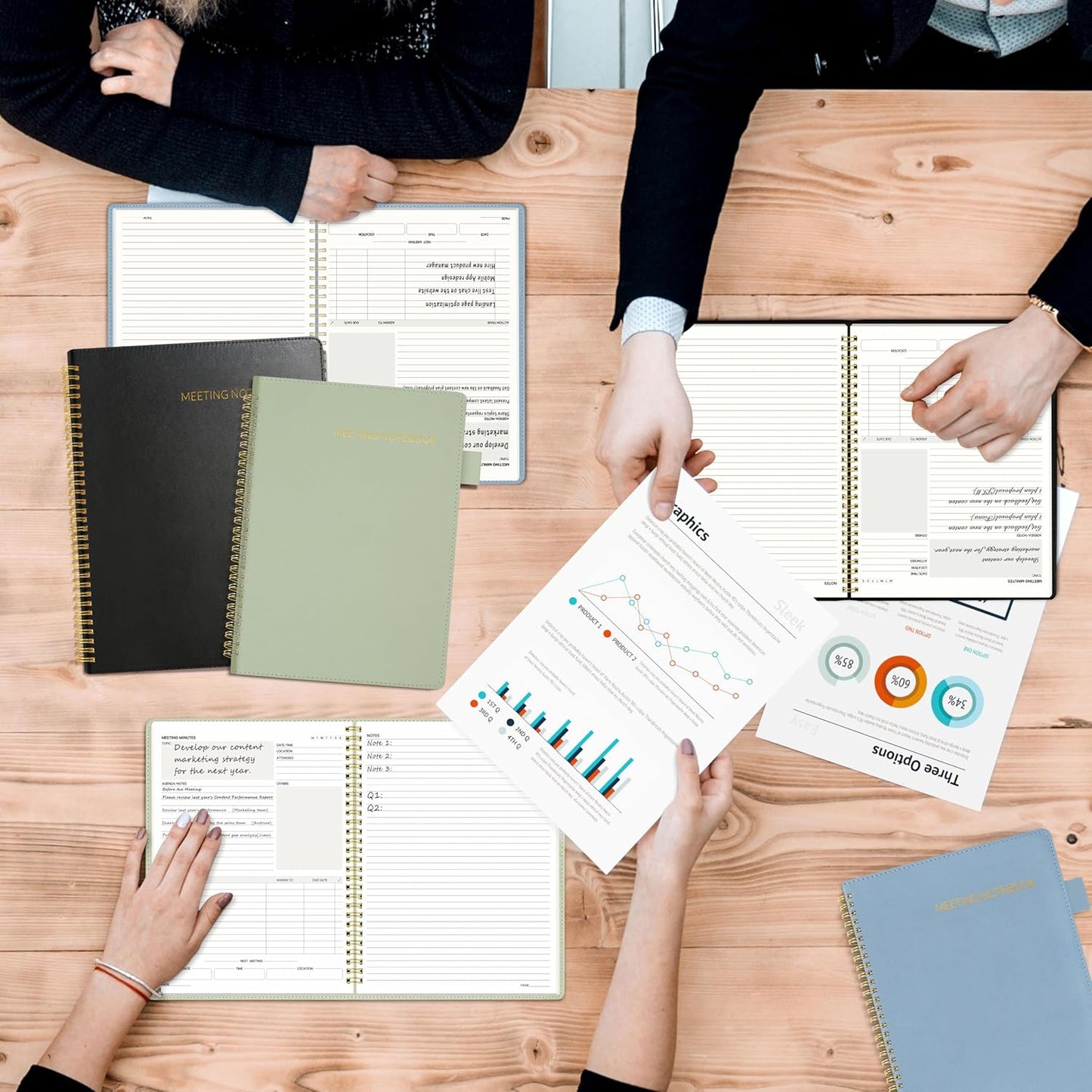 SUNEE Half Meeting Half Note - 7.5"x10" Professional Notebooks for Work - 160 Pages, B5 Size Project Planner, Spiral Meeting Agenda Organizer for Women Men, Note Taking,Office with Vegan Leather Cover