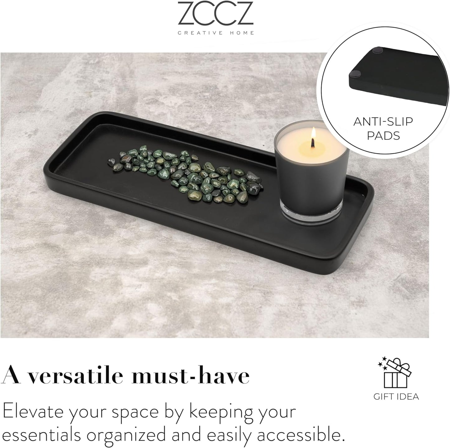 ZCCZ Matte Black Bathroom Accessory Sets, 4 Pieces Bathroom Accessories Complete Set Vanity Countertop Accessory Set, Includes Lotion Dispenser Soap Pump, Tumbler, Toothbrush Holder and Tray