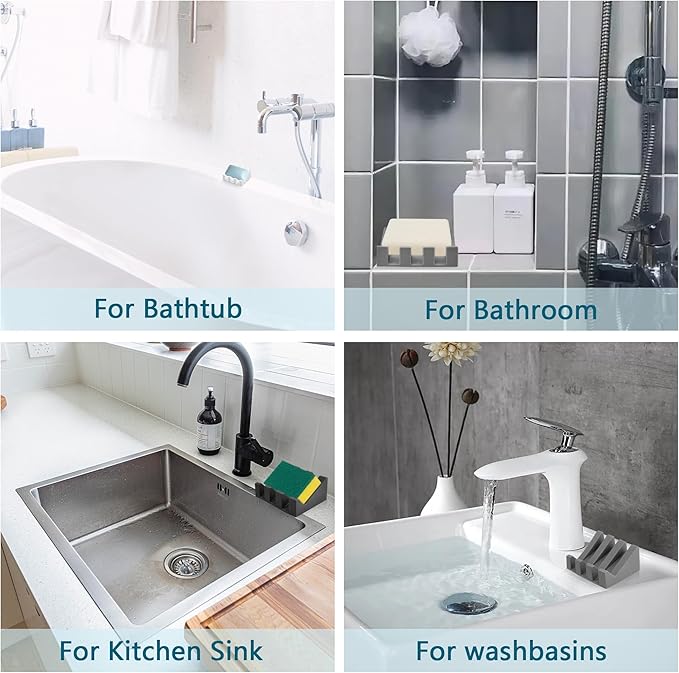 Self Draining Soap Dish,Silicone Suction Cup Soap Holder, Bathroom Soap Dish for Bar Soap,Can Extend Soap Life,Bathroom, Bath Tub, Kitchen Sink(1, Light Grey)