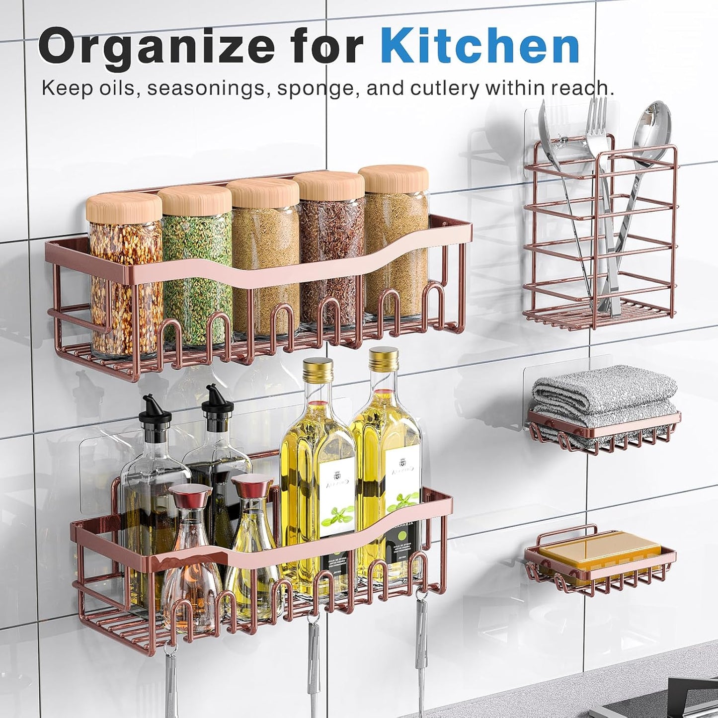 EUDELE 5-Pack Rustproof Stainless Steel Shower Caddy – No Drill Adhesive Bathroom Organizer with Large Capacity, Spacious Shower Shelves for Inside Shower, Kitchen & Home Decor Storage-XL Size