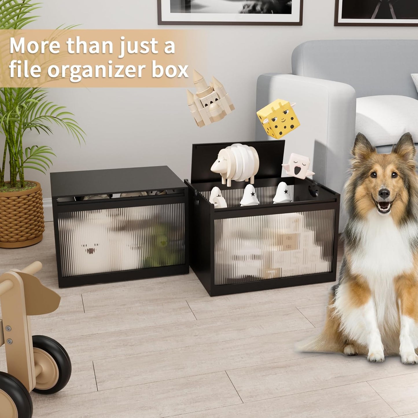 Bamboo Hanging File Boxes with Lids 2 Pack, File Organizer Box for Letter/Legal File, File Box with Hanging Folders Acrylic Light Easy Assembly File Storage Boxes for Home Office, Black