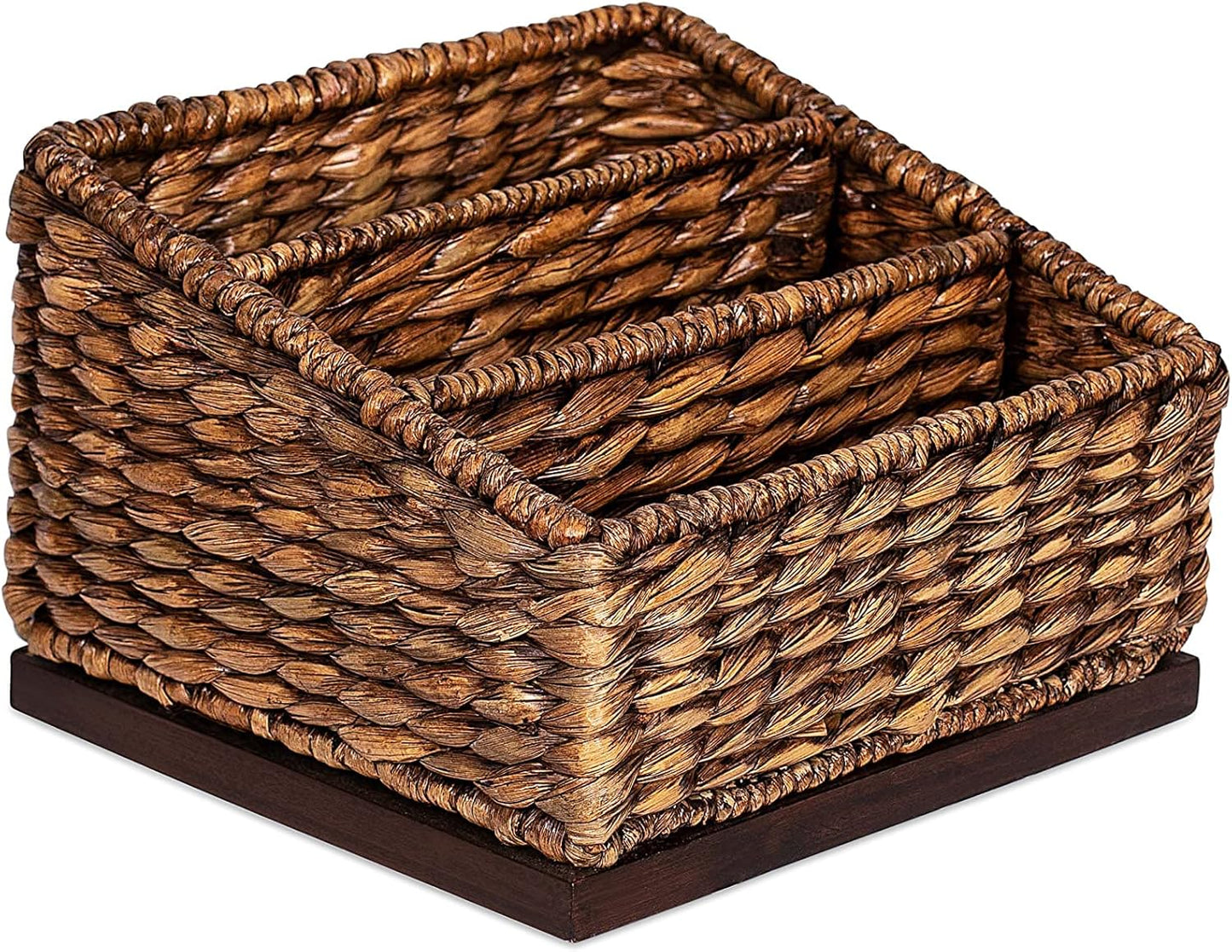 BIRDROCK HOME Seagrass Desk Organizer - Brown Wash - Hand Woven - Natural - Stylish Decorative Design - Mail Filer