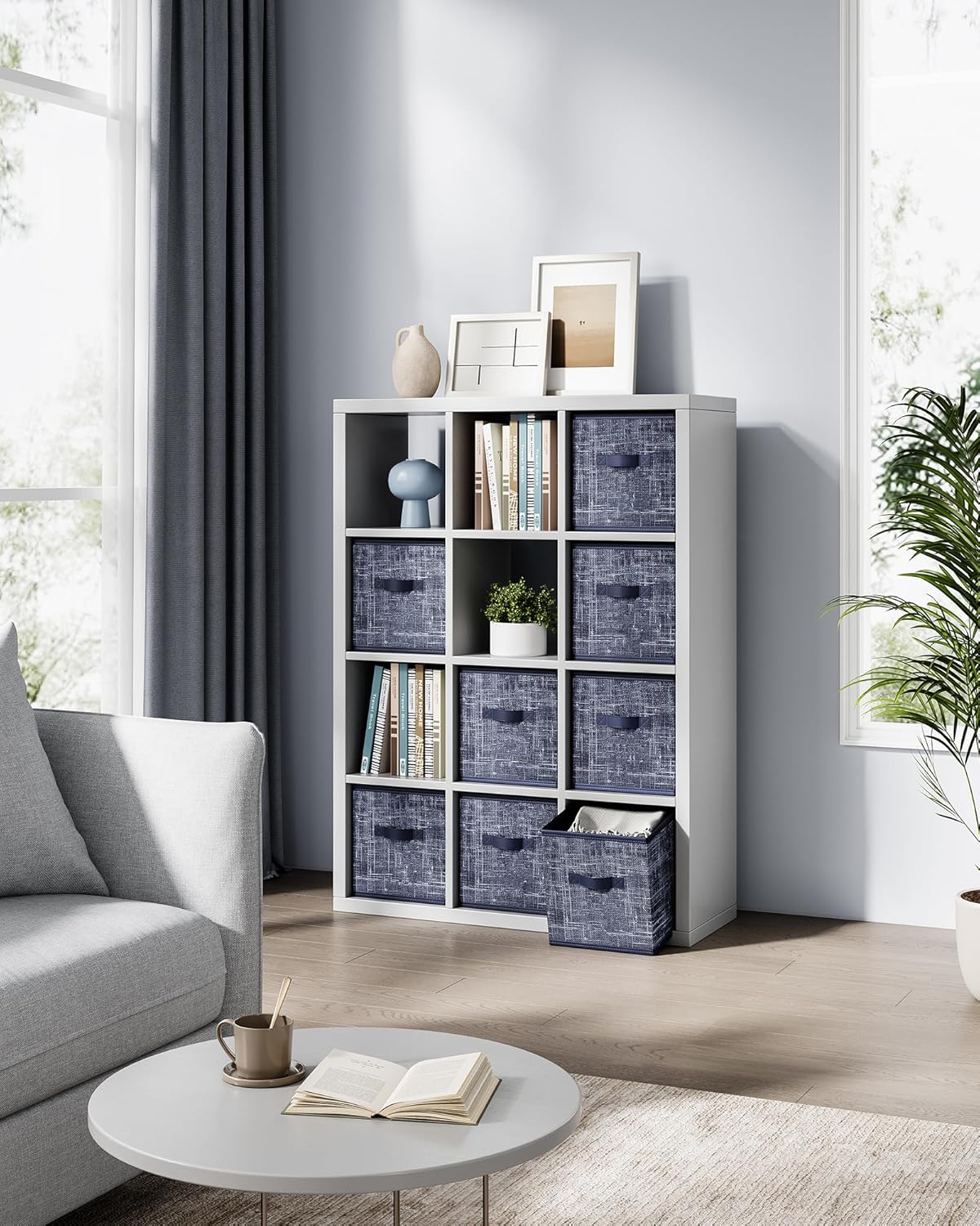 SONGMICS Storage Cubes, 10.2 x 10.2 x 11 Inches Non-Woven Fabric Bins with Double Handles, Set of 8, Closet Organizers for Shelves, Foldable, for Clothes, Misty Blue UROB826I01