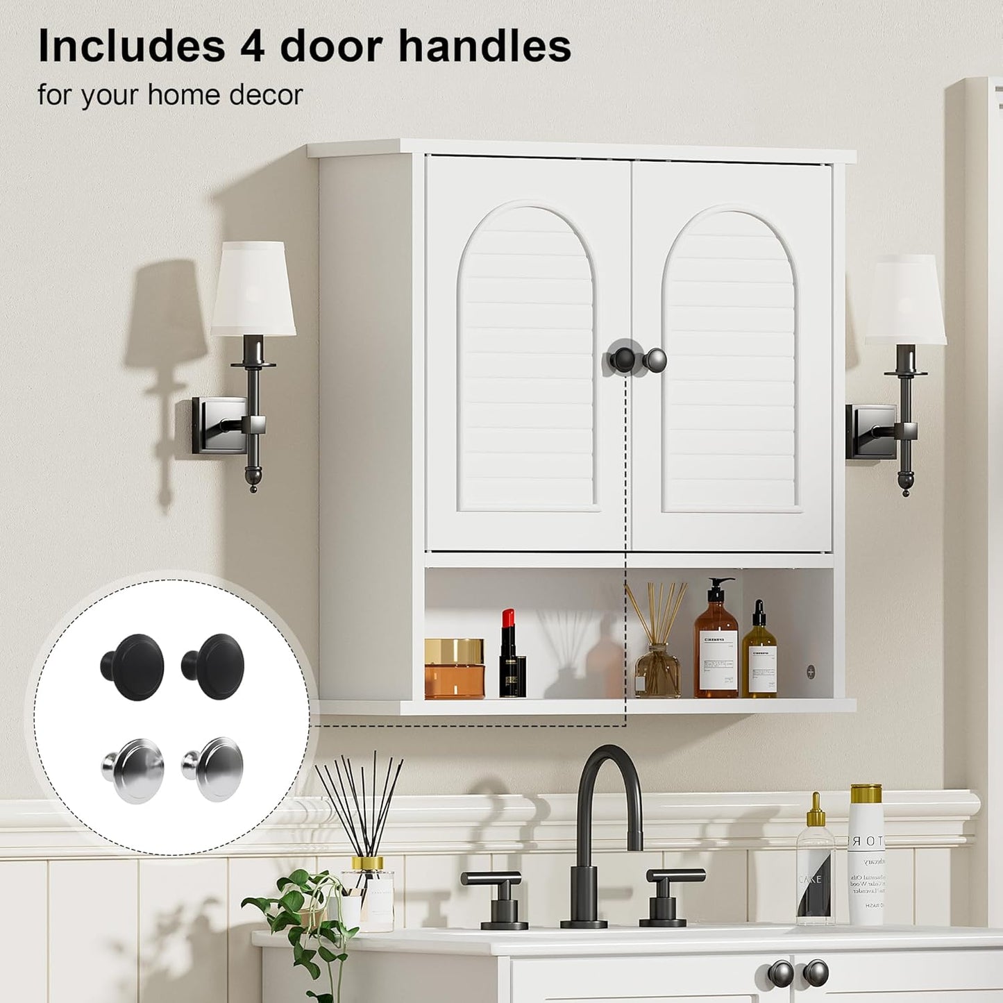 Medicine Cabinet for Bathroom,2 Doors White Bathroom Wall Cabinet with Arched,Over Toilet Storage Cabinet for Laundry Room/Kitchen/Living Room,Surface Mount Medicine Cabinets 23x24