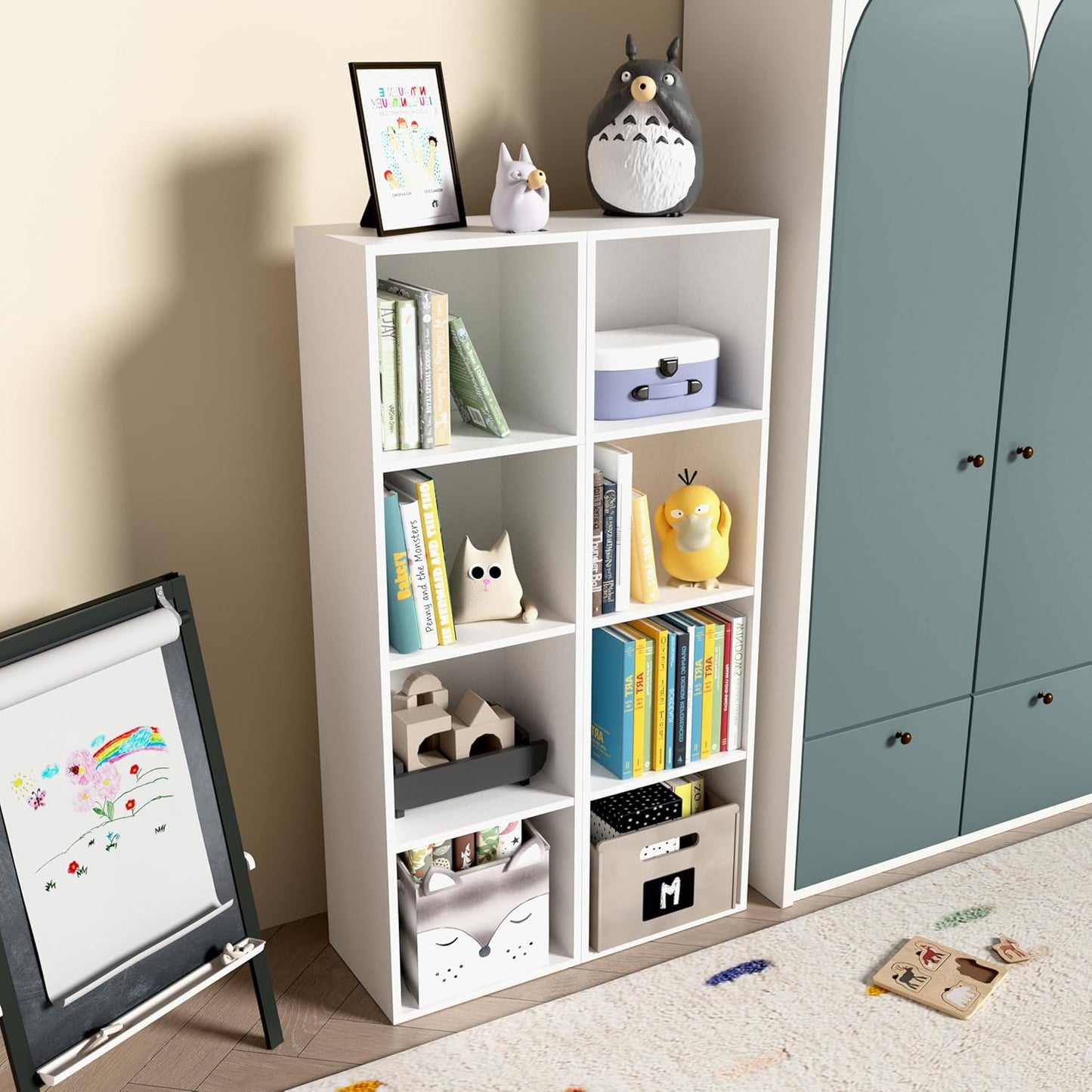 Wooden 4 Cube Storage Organizer, 4 Tier Storage Cubes Storage Display Cubby, 42 Inch Tall Versatile Cubes Shelf and Cubby Organizer for Any Space (White, 4 Cube-W(11.8inch)