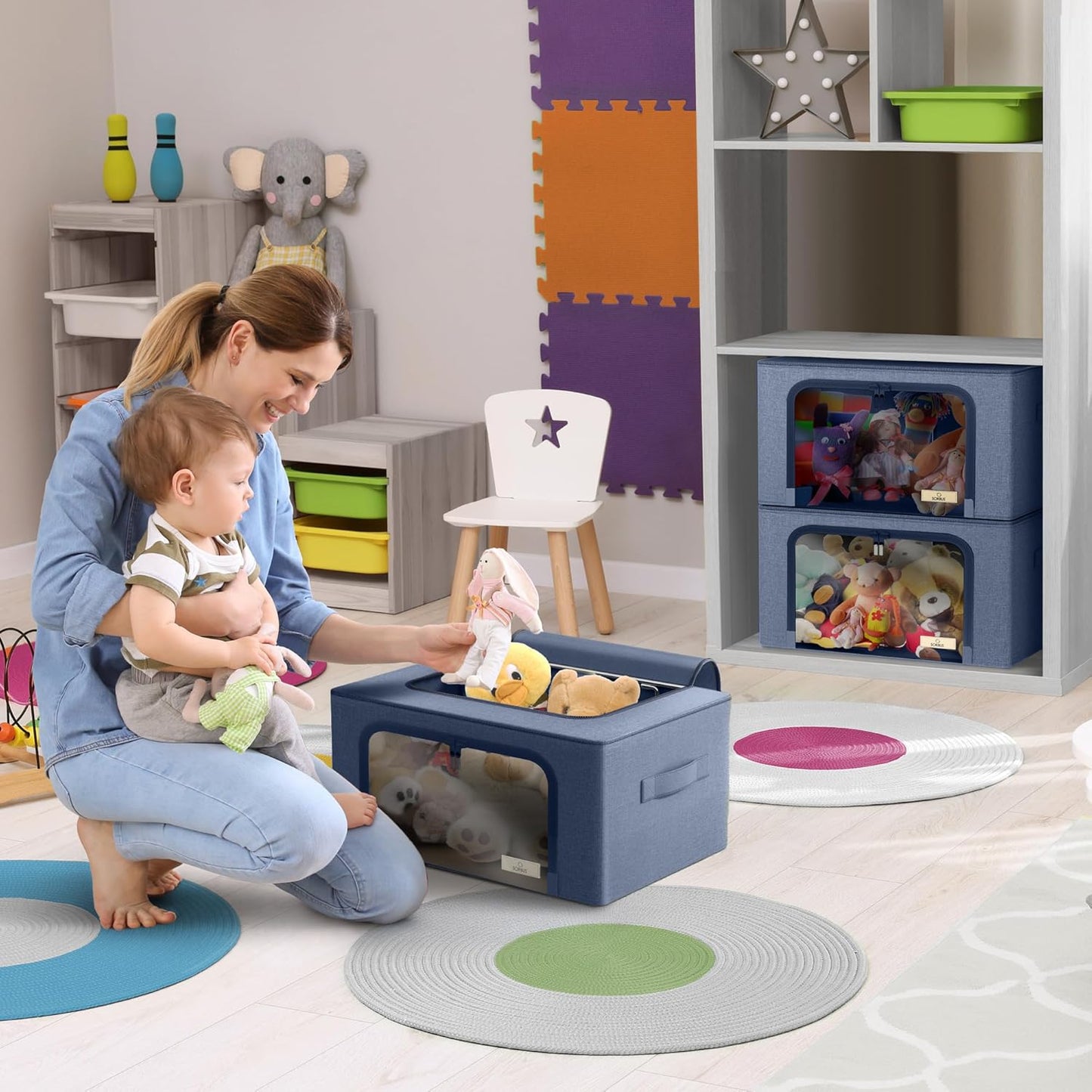 Sorbus Storage Bins with Metal Frame - Stackable & Foldable Clothes Organizer Bags - Oxford Fabric Storage Containers with Large Clear Window & Carry Handles, Bedroom Organization for Bedding & Linen