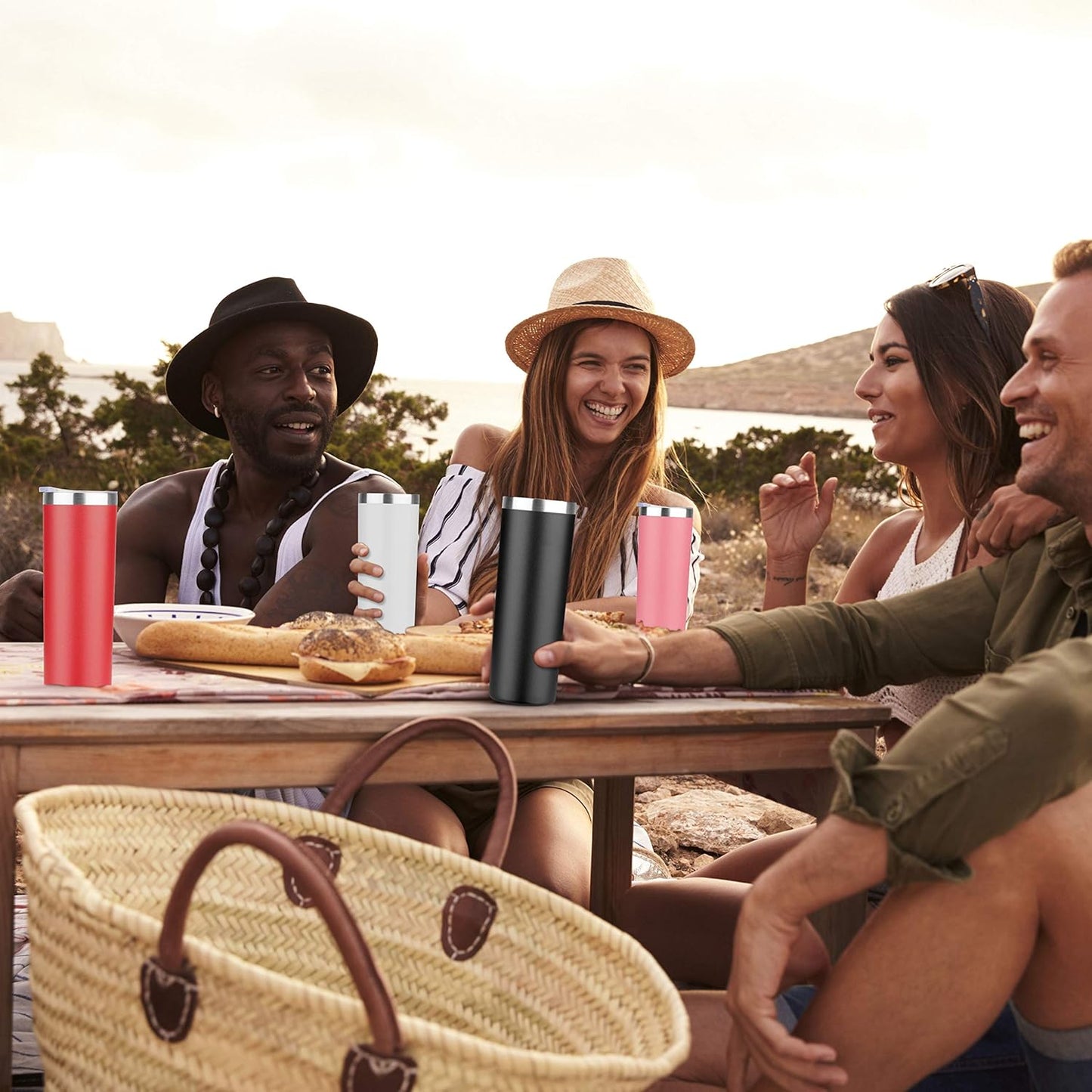 HASLE OUTFITTERS 20 oz Skinny Tumblers Bulk Set, Stainless Steel Insulated Slim Tumblers with Lids, Reusable Double Wall Travel Coffee Mugs, Durable Powder Coated Travel Water Cups(Navy, 4)