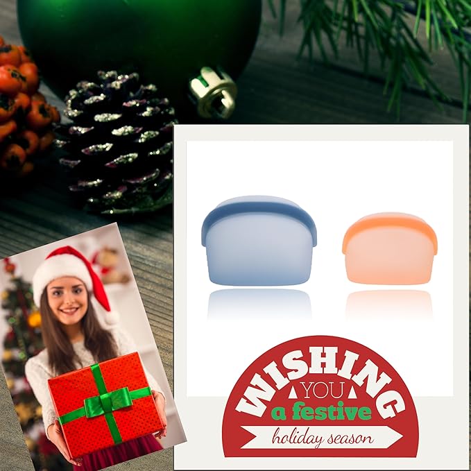 Platinum Silicone Bags Reusable Food Storage bag 34oz/17oz 2pcs Dual-Zip Leakproof Seal Wide Stand-Up Base Dual-Texture Dishwasher & Microwave Safe, BPA Free, Christmas Gift