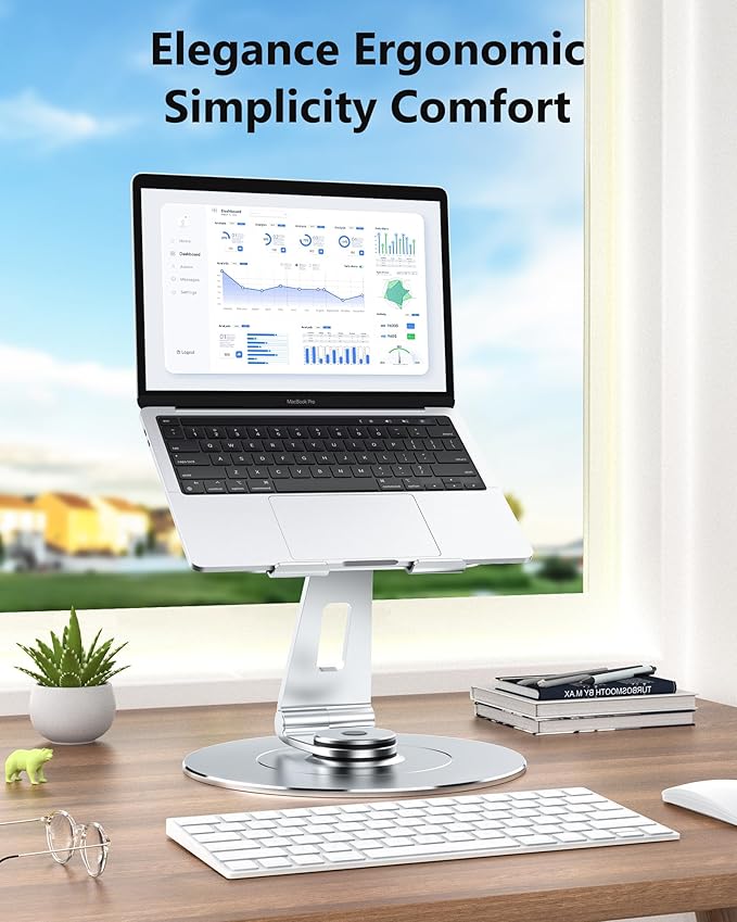 High-End Laptop Stand for Desk with 360 Rotating Base, Ergonomic Protable Laptop Riser for Collaborative Work, Aluinum Computer Notebook Stand Holder for MacBook Air Pro, Dell, XPS, HP up to 17 Inches