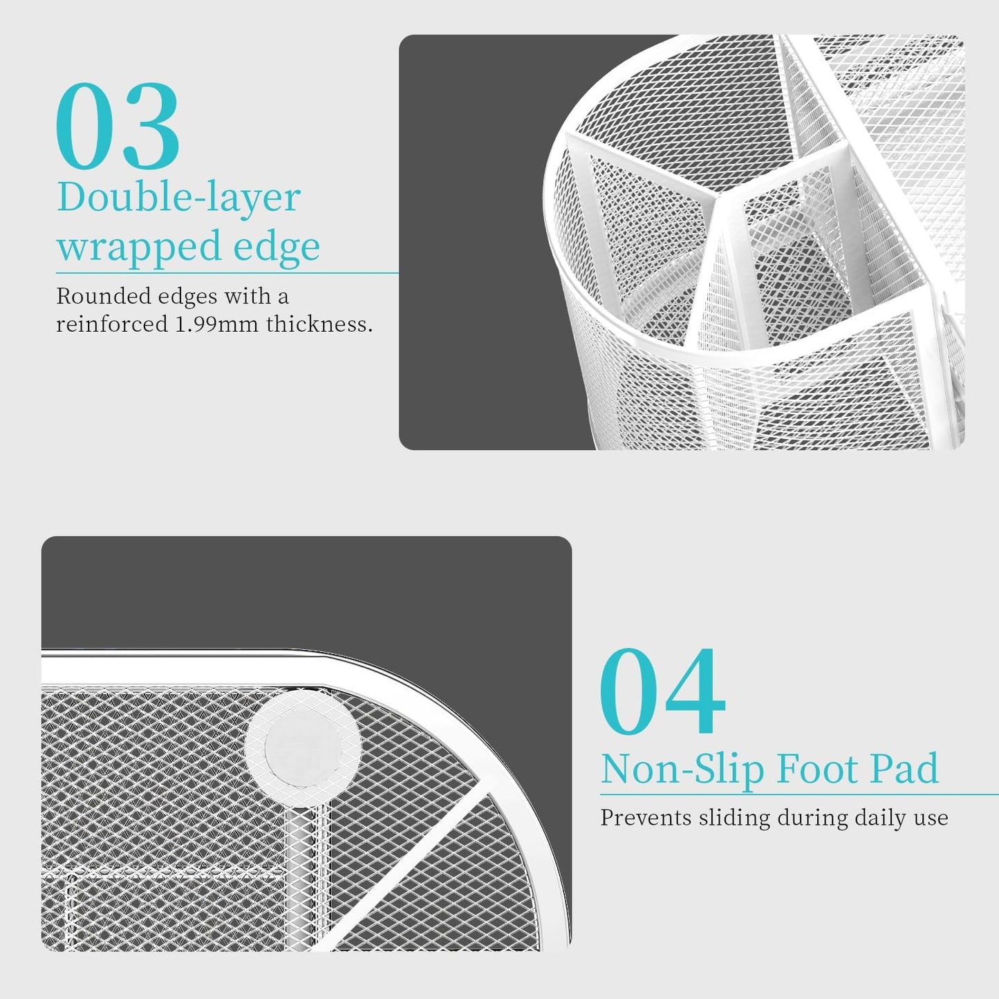 SUPEASY Mesh Desk Organizer, Desk Organizers and Accessories, Pen Holder with Drawers, Pencil Holder for Desk with 2 Drawer for Office Supplies, White