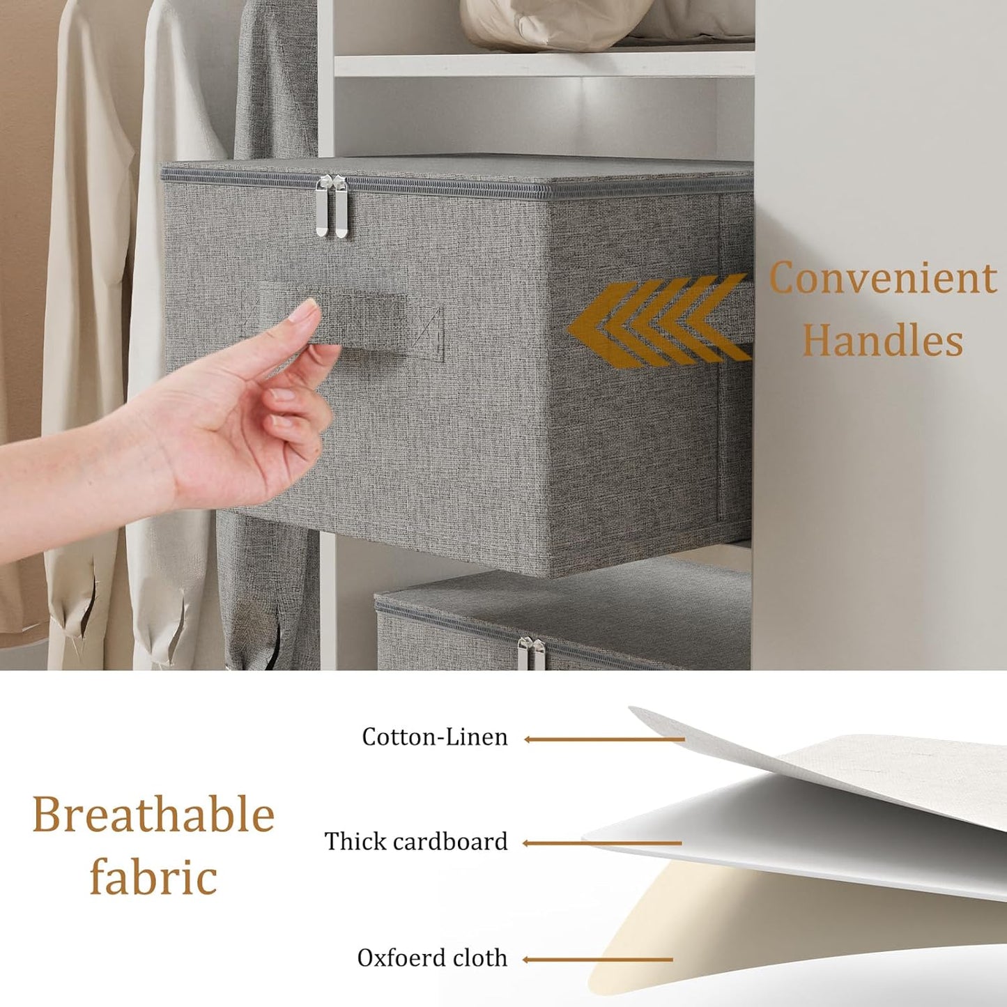 Underbed Storage Box, Foldable Cube Baskets with Lid, Bins for Organizing Clothes, Shoes, Blankets, Pillows, 19.6x15.7x11.8Inches, Grey, 2 Pack