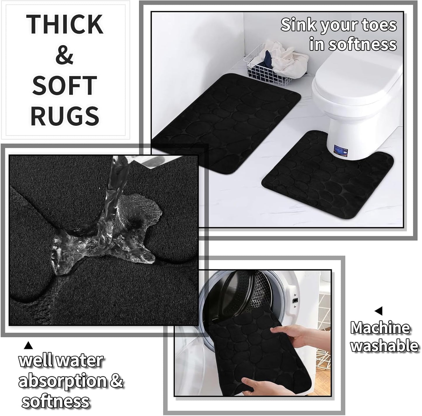 Bathroom Accessories Set - 25PC Black Bathroom Set, Bathroom Set with Shower Curtain and Rugs, Black Shower Curtain Set & Bathroom Rugs