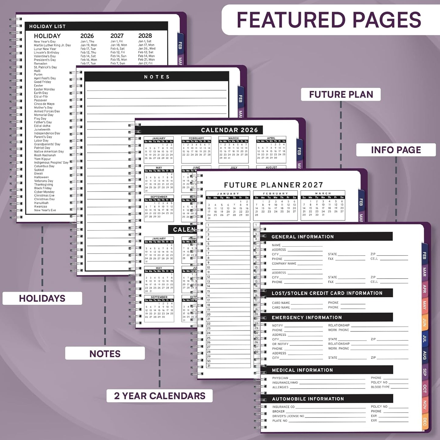 Ensight 2026 Appointment Book and Planner 6.5" x 8.5" Large Hourly Weekly Daily Schedule Book with Tabs, 30 Minute Time Slots, Purple Calendar Organizer Jan 2026โDec 2026 Appointment Planner - Purple