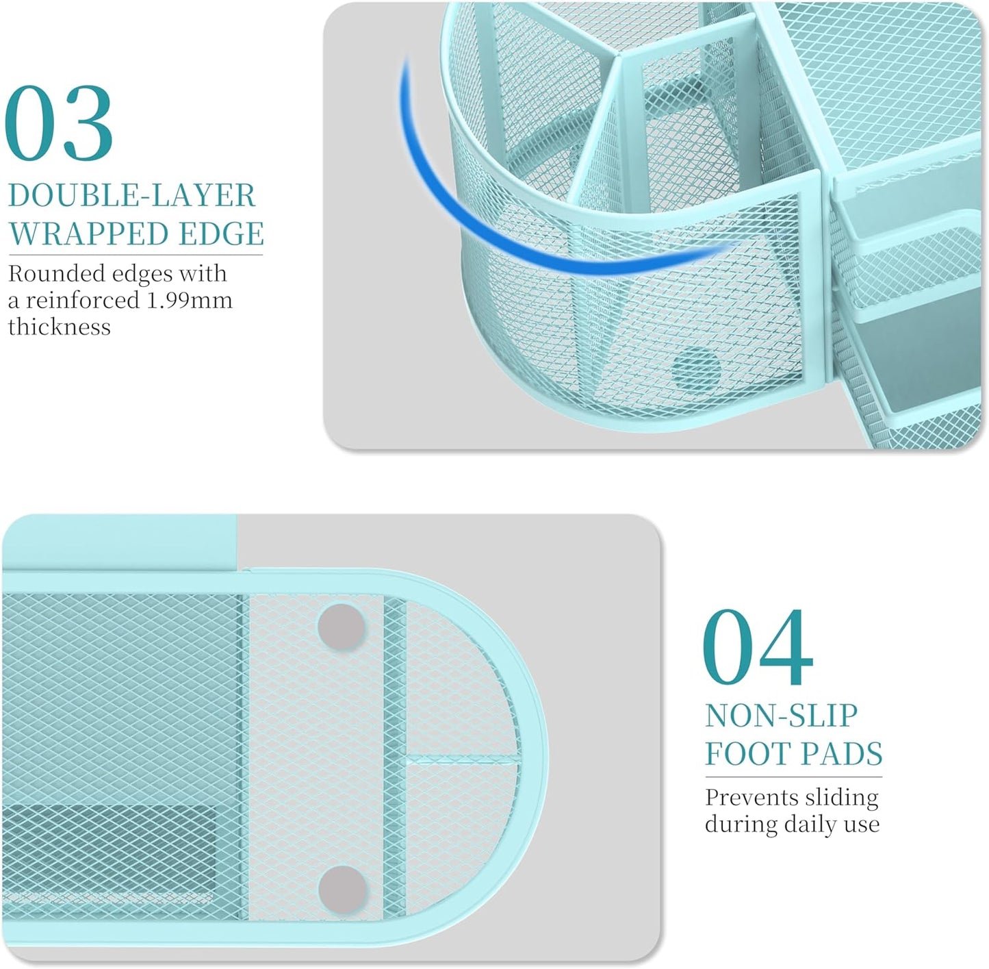 SUPEASY Mesh Desk Organizer, Desk Organizers and Accessories, Pen Holder with Drawers, Pencil Holder for Desk with 2 Drawer for Office Supplies, Blue