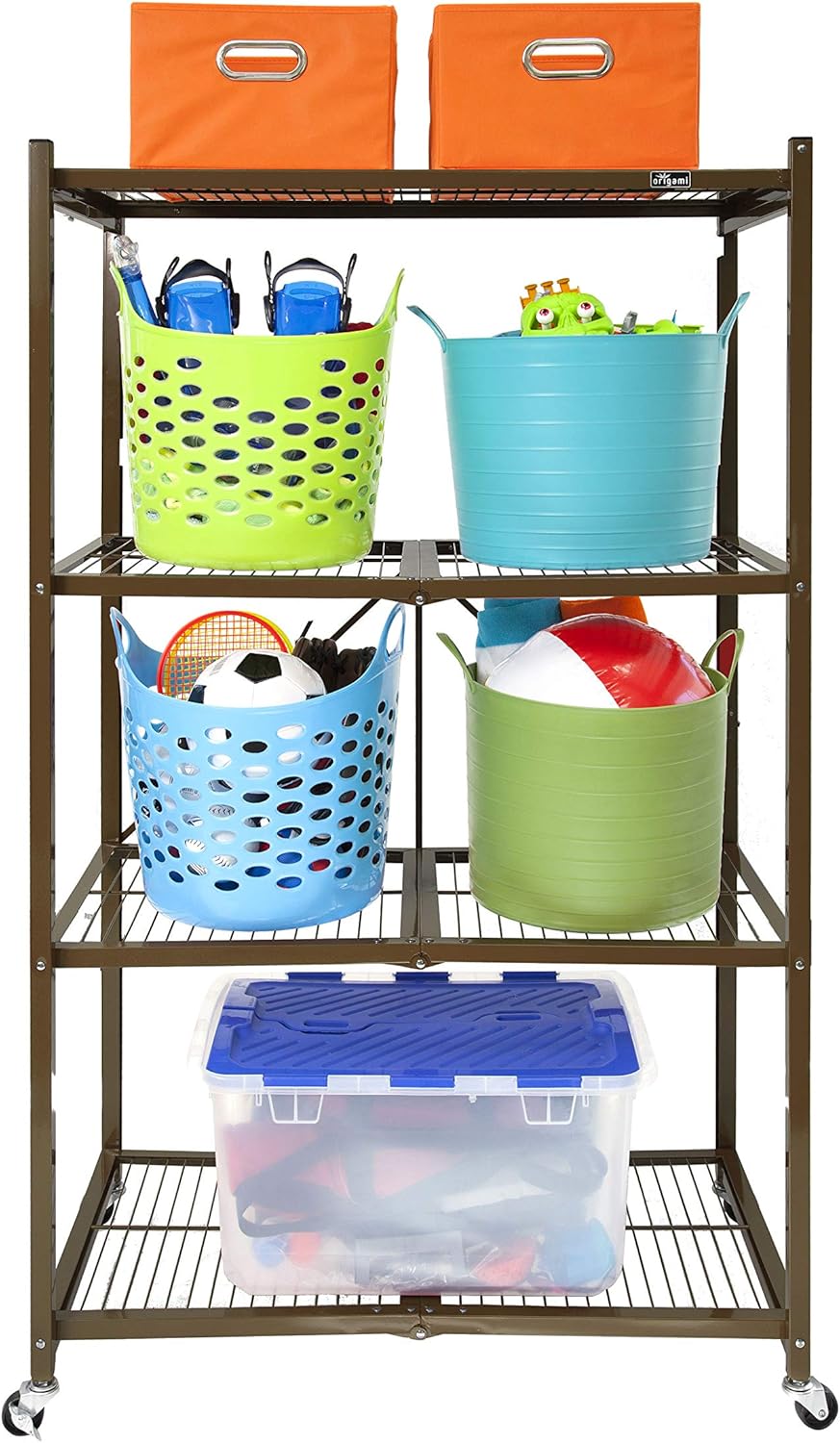 Origami Foldable 4-Shelf Storage Rack, Large, Brown