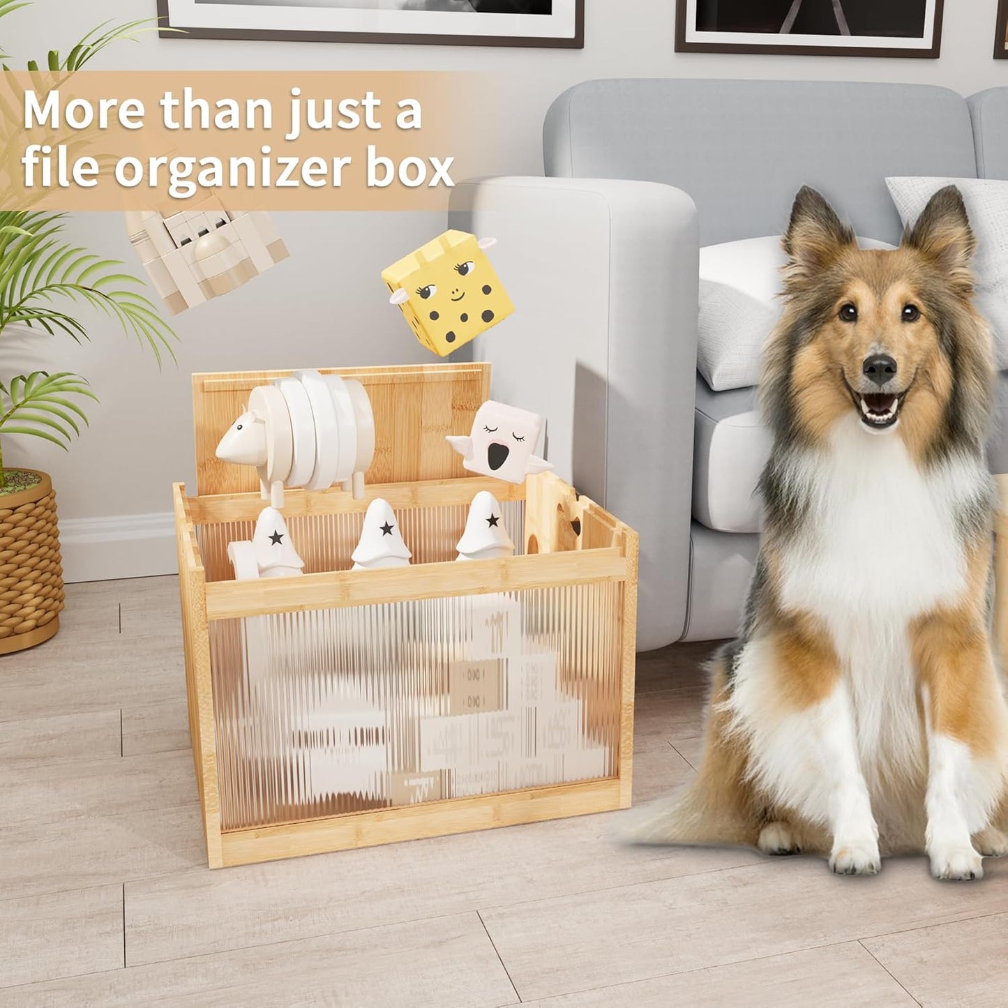 Natural Bamboo & Acrylic File Box with Removable Lid, Modern File Organizer Box for Letter/Legal Files, Hanging File Box with Easy Assembly & Dustproof Storage for Home Office