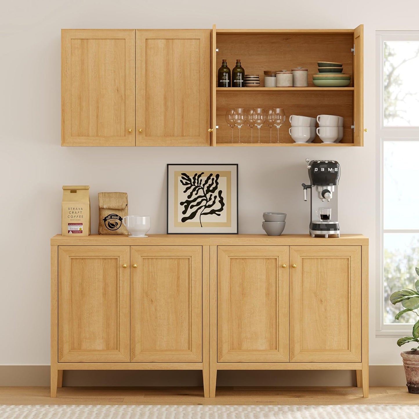 Laundry Room Cabinet Bathroom Wall Mounted Storage Cabinets Medicine Cabinet with Adjustable Shelves Floating Cupboard Kitchen Organizers Pantry Cabinets for Living Room, Natural Oak