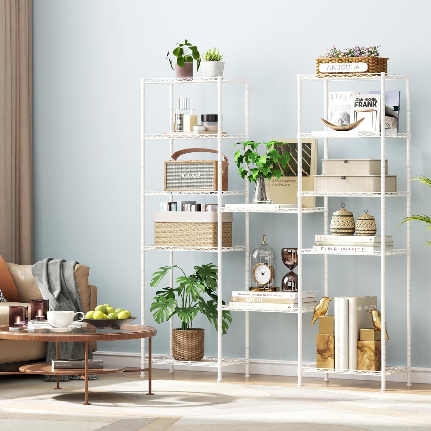 HOMEFORT 6-Shelving Unit, Adjustable Wire Shelving, Metal Wire Shelf Rack Organizer for Kitchen, Pantry, Closet, Bathroom, Laundry, White, 21" W x 11" D x 69" H