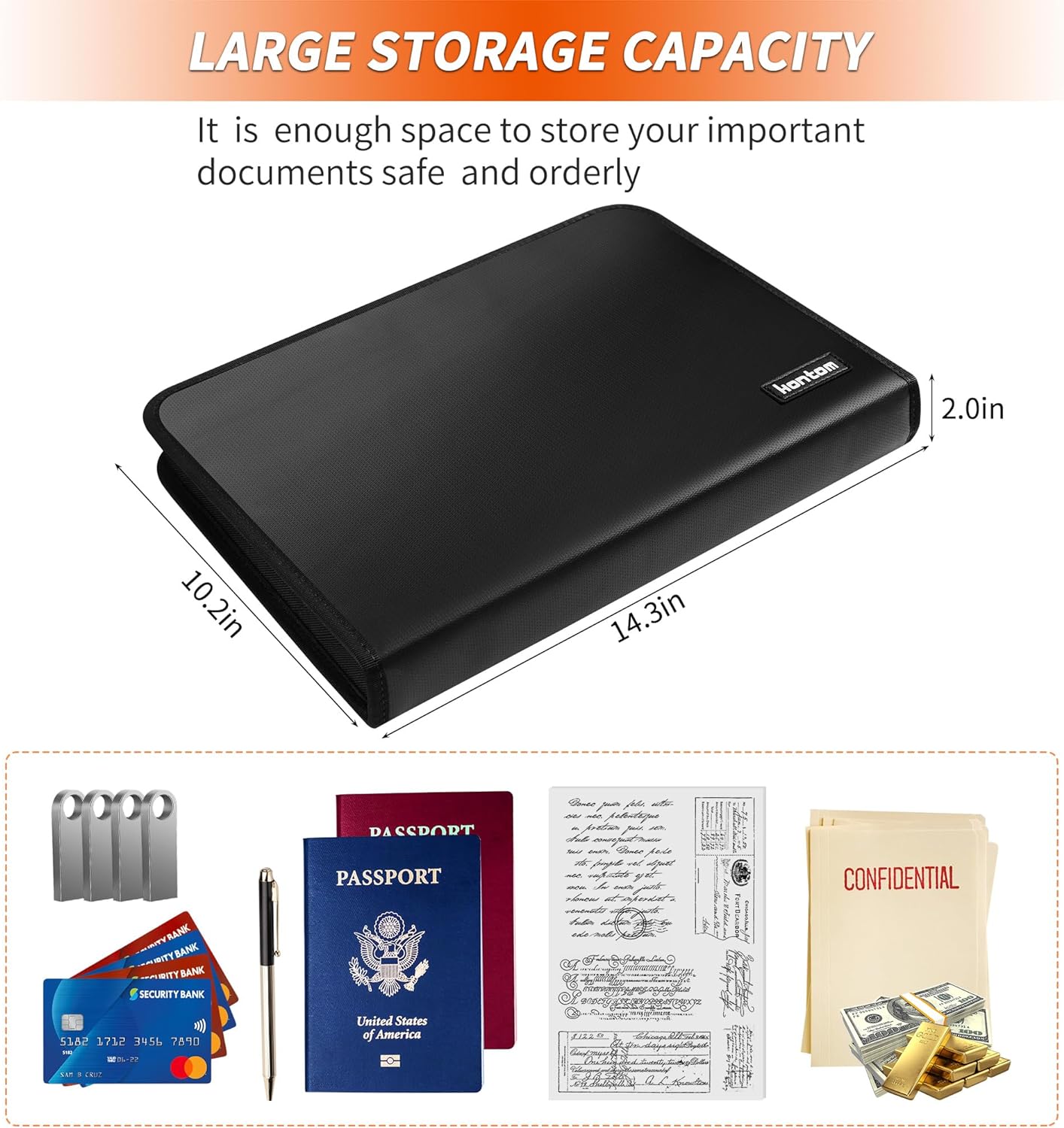 Hontom Accordion File Organizer,13 Pockets Fireproof Expanding File Folder with Multi Pockets,Portable Business Fire Safe Storage Document Organizer Folder with Zipper for Documents and File