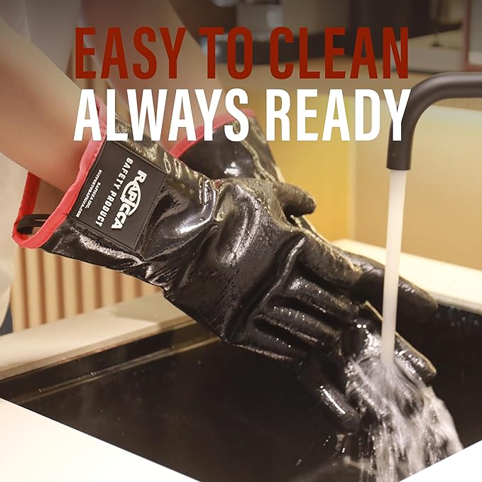 RAPICCA Heat Resistant BBQ Grill Gloves: Oil Resistant Waterproof for Smoking Grilling Cooking Barbecue Deep Frying Turkey Rotisserie Handling Hot Greacy Meat - Long Sleeve 932°F