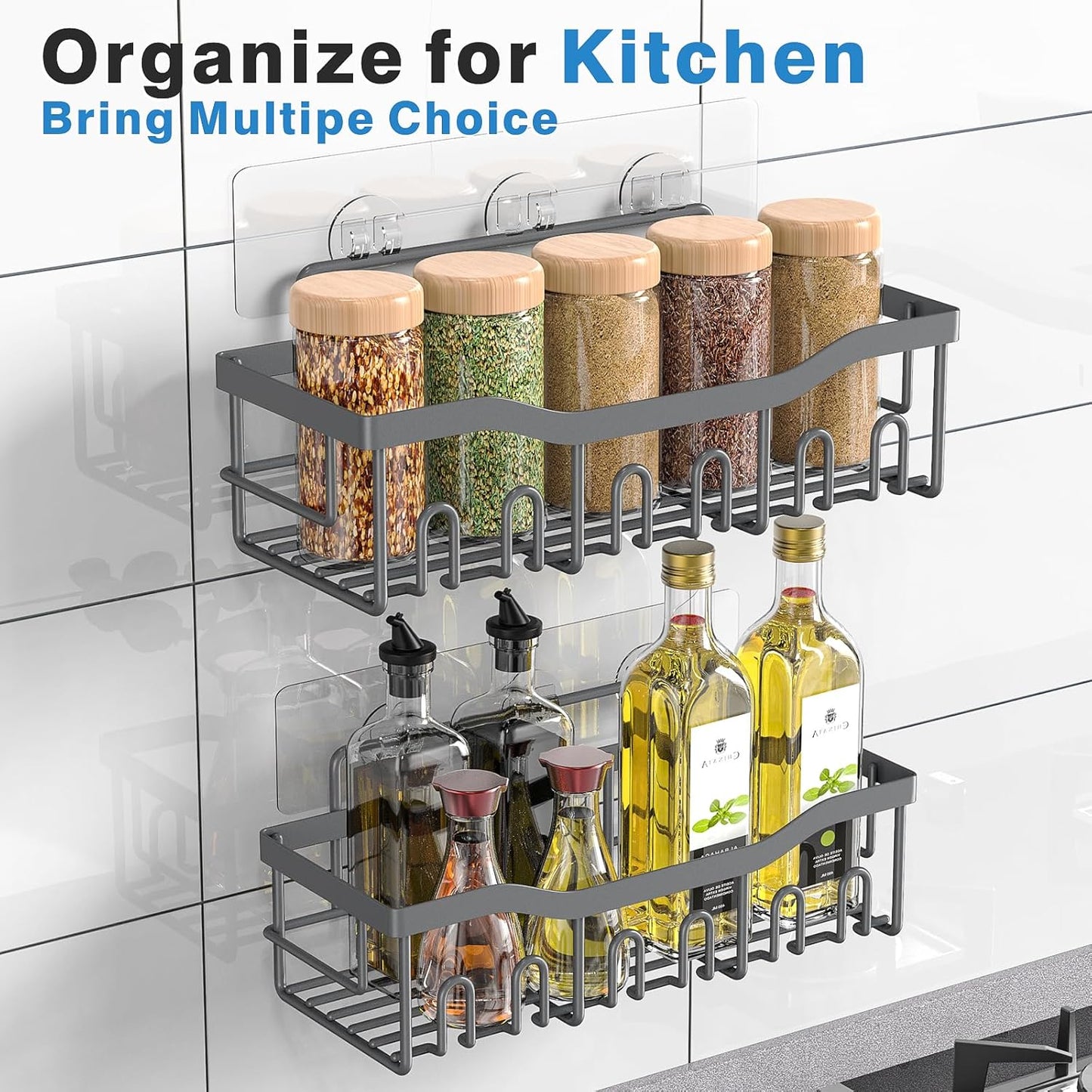 EUDELE Shower Caddy 2 Pack, Adhesive Shower Organizer for Home Decor & Kitchen Storage, No Drilling, Rustproof Stainless Steel Bathroom Shelf Organizer