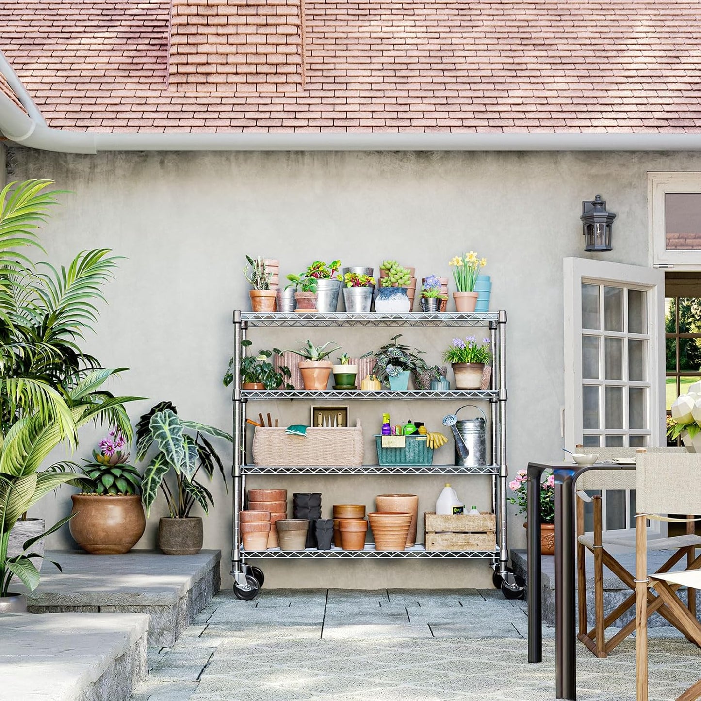 IZEUK 4-Tier Heavy Duty Metal Wire Shelving Unit, Adjustable Storage Rack Organizer for Garage, Kitchen, Office, Pantry, Warehouse (Chrome, 17.7" D x 47.2" W x 59.1" H)