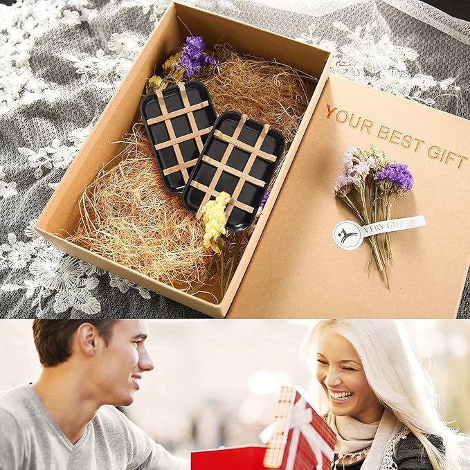 Bamboo Soap Dishes, 2-Pack Black Holder for Bathroom & Shower