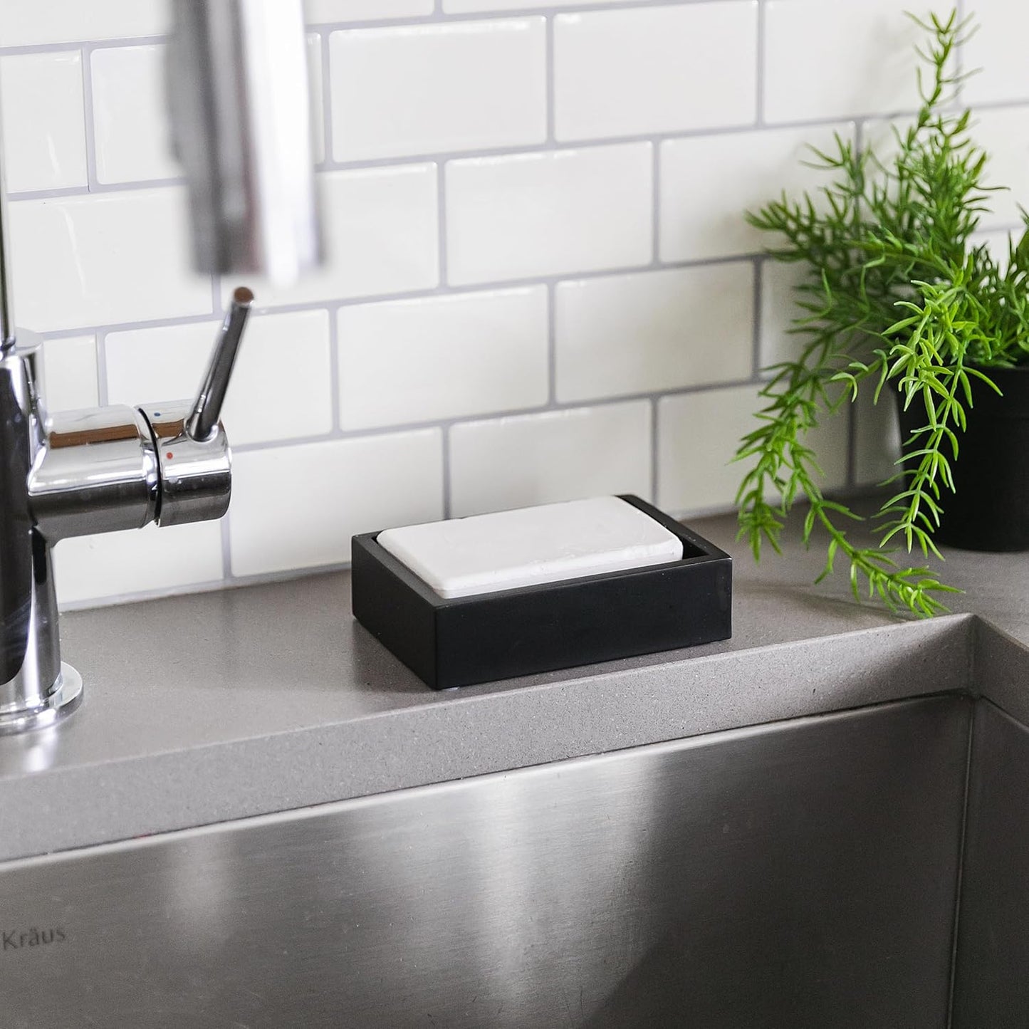 Matte Black Square Soap Dish, Hand Soap Holder for Bathroom, Shower, Countertop, Bathtub, Wash Room, Kitchen with Non-Slip Protective Pads