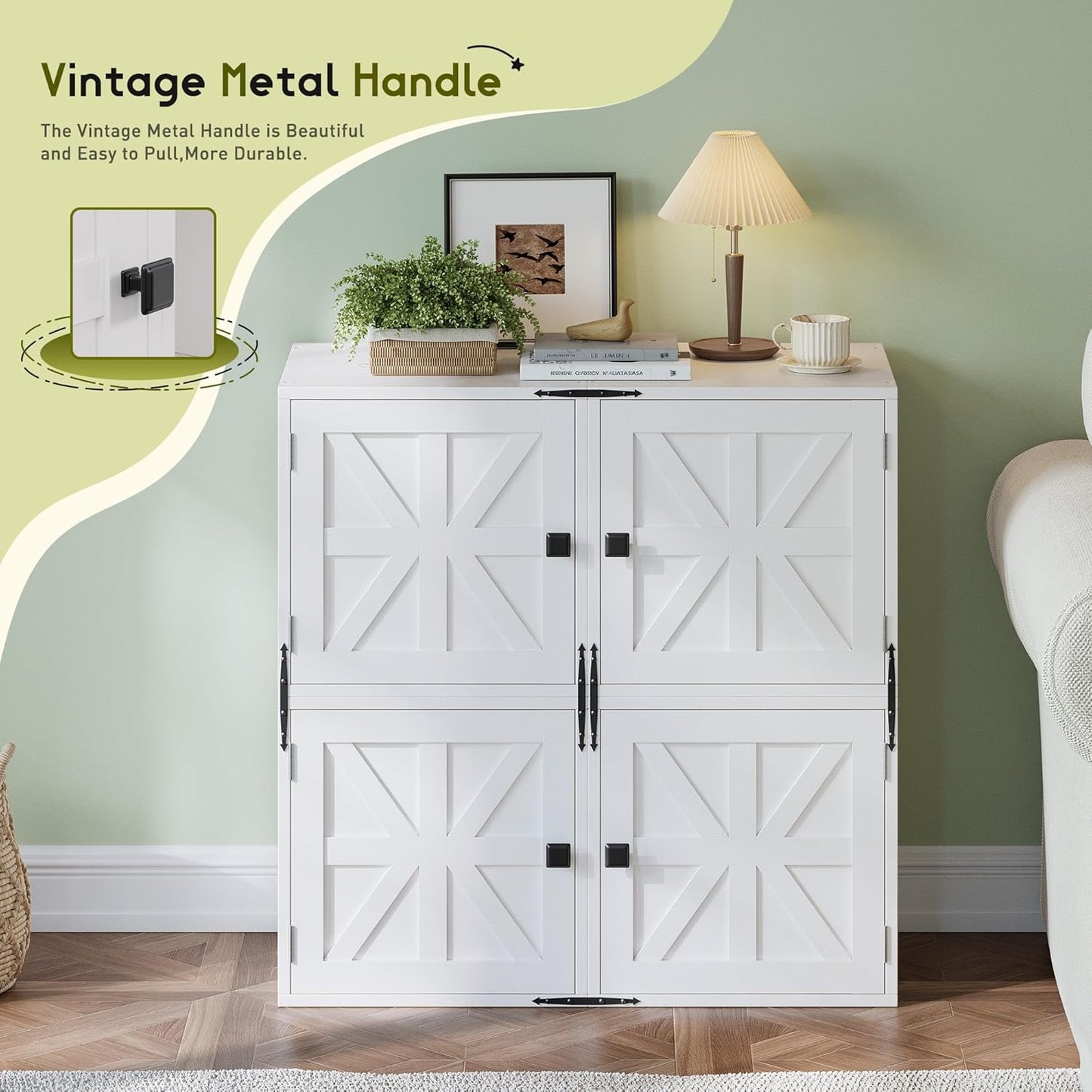 2-Tier Stackable Cube Storage Organizer, DIY Cube Storage Bookcase with Doors & Anti-Tip Design, Book Shelf for Bedroom, Office, Dorm,15" W x 11.81" D x 30" H, White