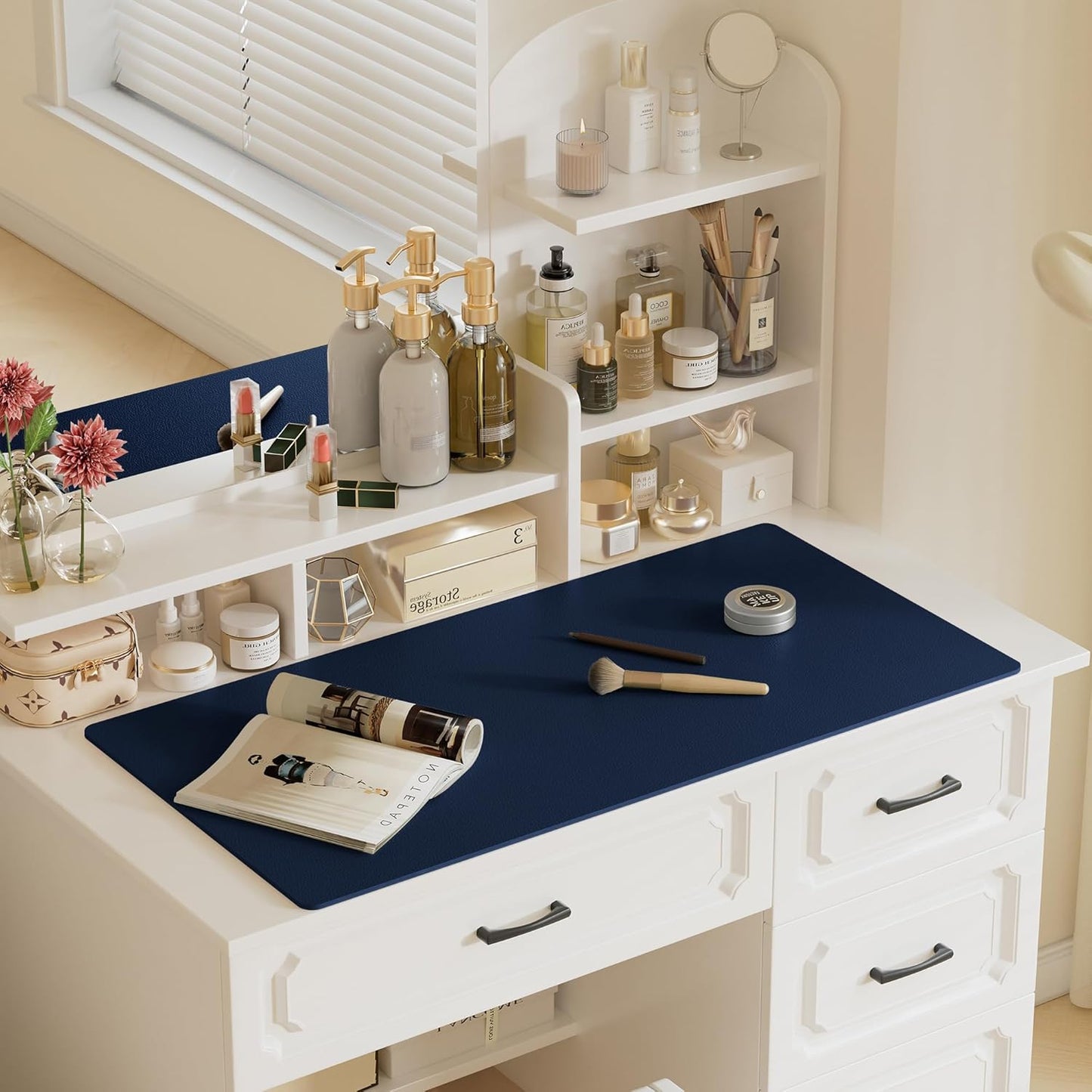 Aothia Faux Leather Desk Mat – Large Mouse Pad, Non-Slip PU Leather Blotter, Waterproof Writing Surface for Office and Home (Dark Blue, 47.2" x 23.6")