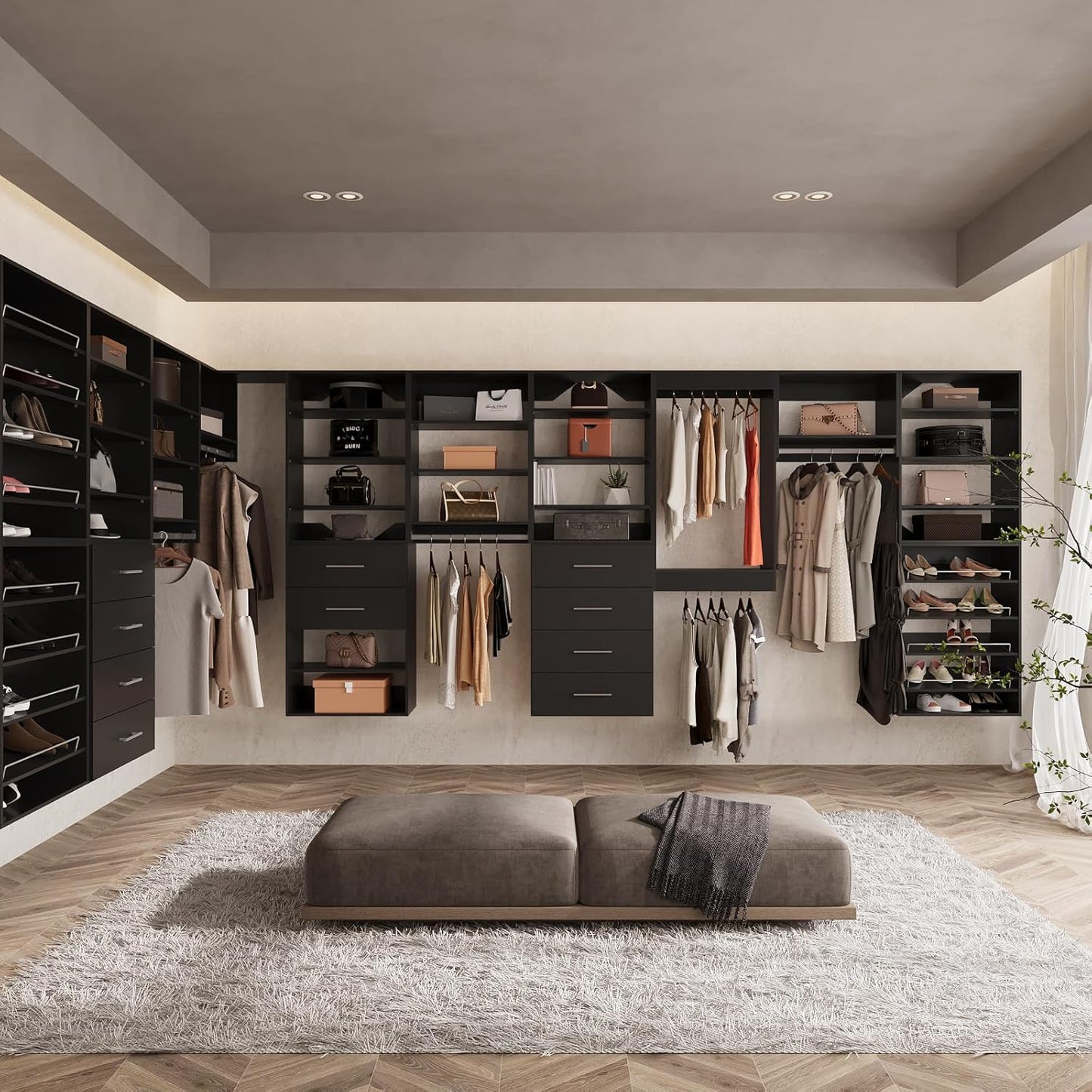 ROOMTEC 31.5" Double Hanging Closet Unit, Modular Closet System with Hanging Rod, Wardrobe Organizer for Bedroom or Walk-in Closet, Wall Mounted, Customizable Clothes Storage Unit, Black