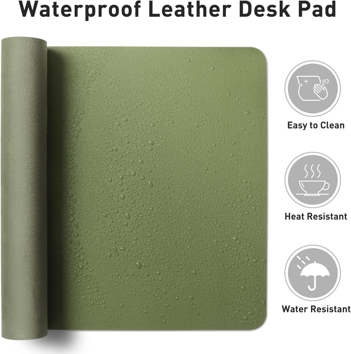 Aothia Desk Protector Mat, Mouse Pad, Non-Slip Waterproof PU Leather Desk Blotter, Laptop, Writing for Office and Home (23.6" x 13.7", Olive Green)