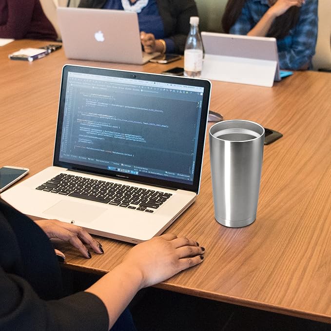 20 oz Tumbler Coffee Travel Tumblers Bulk with Lid Stainless Steel Double Wall Vacuum Insulated Mug Powder Coated Cups fit Car Cupholder for Hot and Cold - Stainless Steel, 4Pack