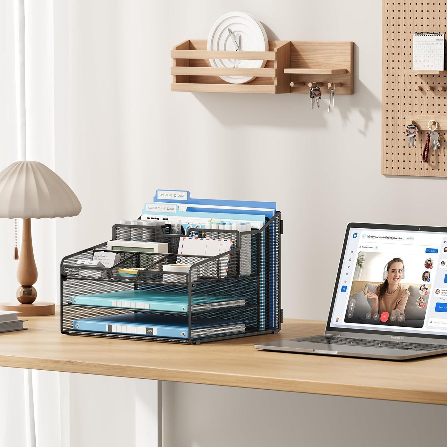 Lavatino Desk Organizer - Metal Mesh with 2 Paper Letter Trays, 7 Flexible Dividers, 2 Vertical File Holders for Office/Home/Classroom Supplies, Desk Organizers and Accessories, Black