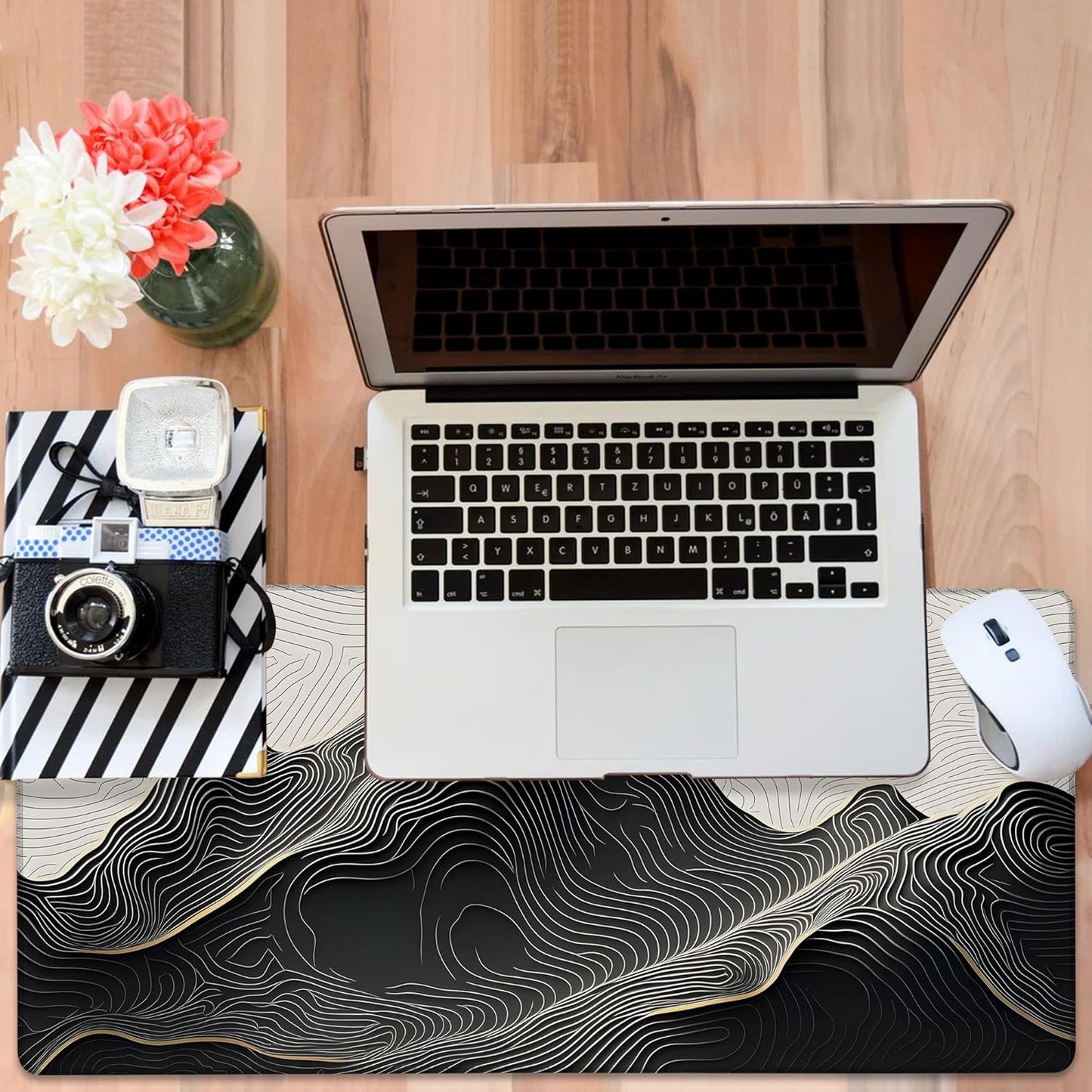 Gaming Desk Pad Large Extra Length Abstract Lines Mouse Pad Keyboard Laptop Non-Slip Waterproof with Rubber Base Thick Stitched Edge Mouse Mat for Office Home 35.4 x 15.7 Inches