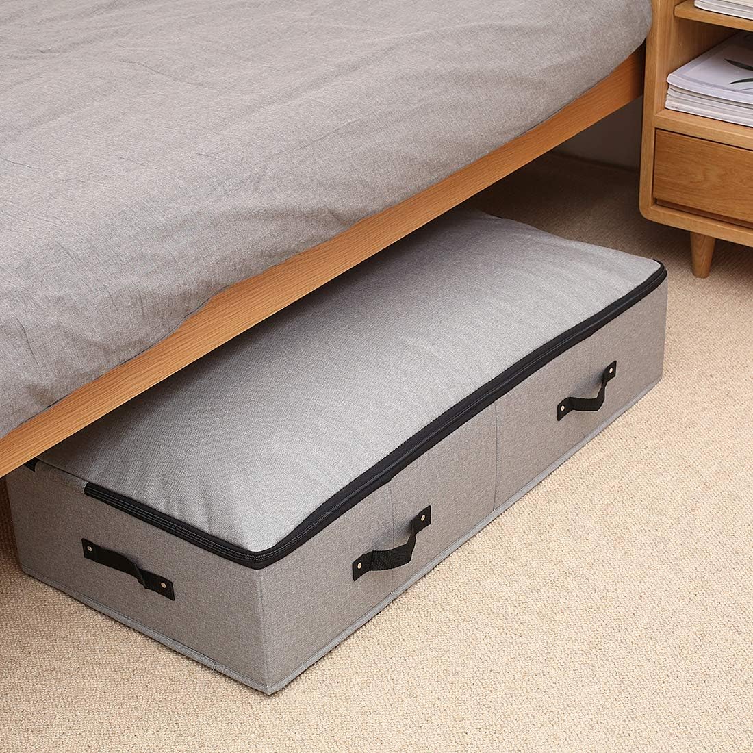 AMJ Large Sturdy Underbed Storage Box with Zip Lid, Rigid Sturdy Plastic Board inside, Handles on all sides, Dark Gray