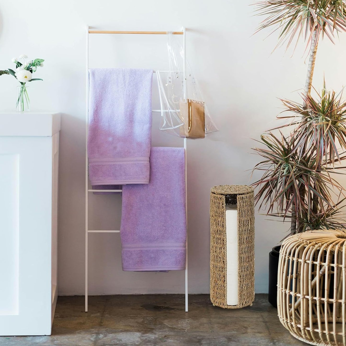 PINXIURY Seagrass Toilet Paper Holder with Storage, 3 Rolls of Wicker Toilet Paper Holder for Bathroom and Under Sink, Handmade Woven Toilet Paper Rolls Holder Stand